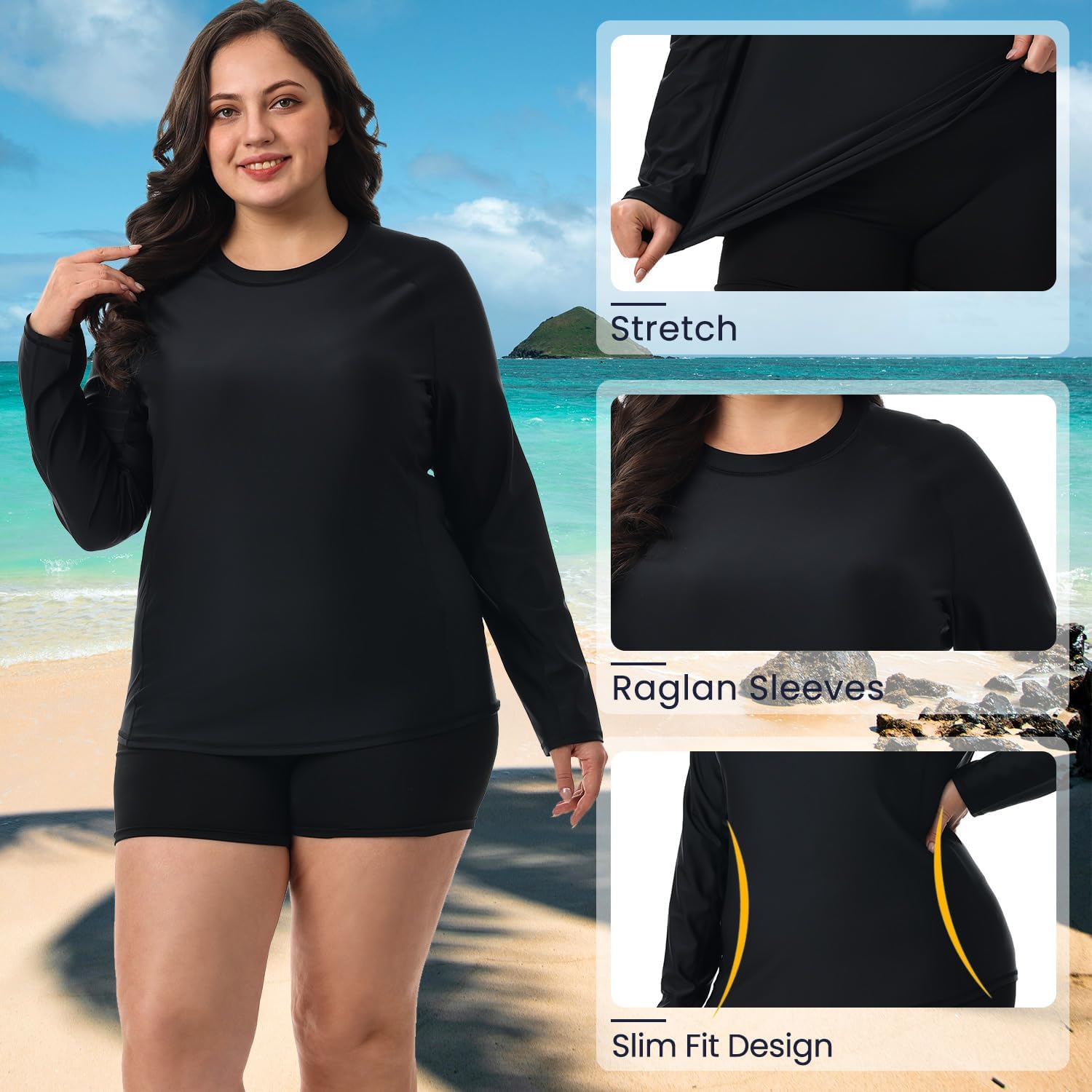 HODOSPORTS Women's Plus Size Rash Guard UPF 50+ Swim Shirt Sun Protection Swimsuit Top Long Sleeve 1X-6X - Image 5