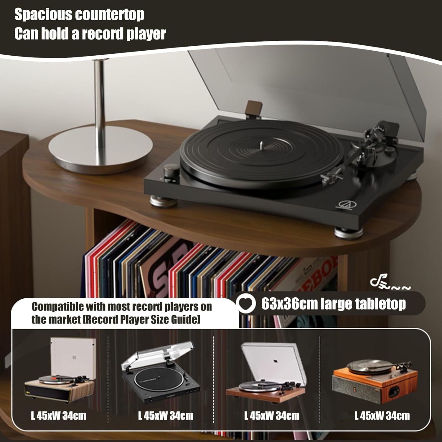 record player stand with storage, Wooden CD Holder Stand, Holds up to 40 Albums, Storage Cabinet for Vinyl Records, Record Player Table for Living Room(Black)