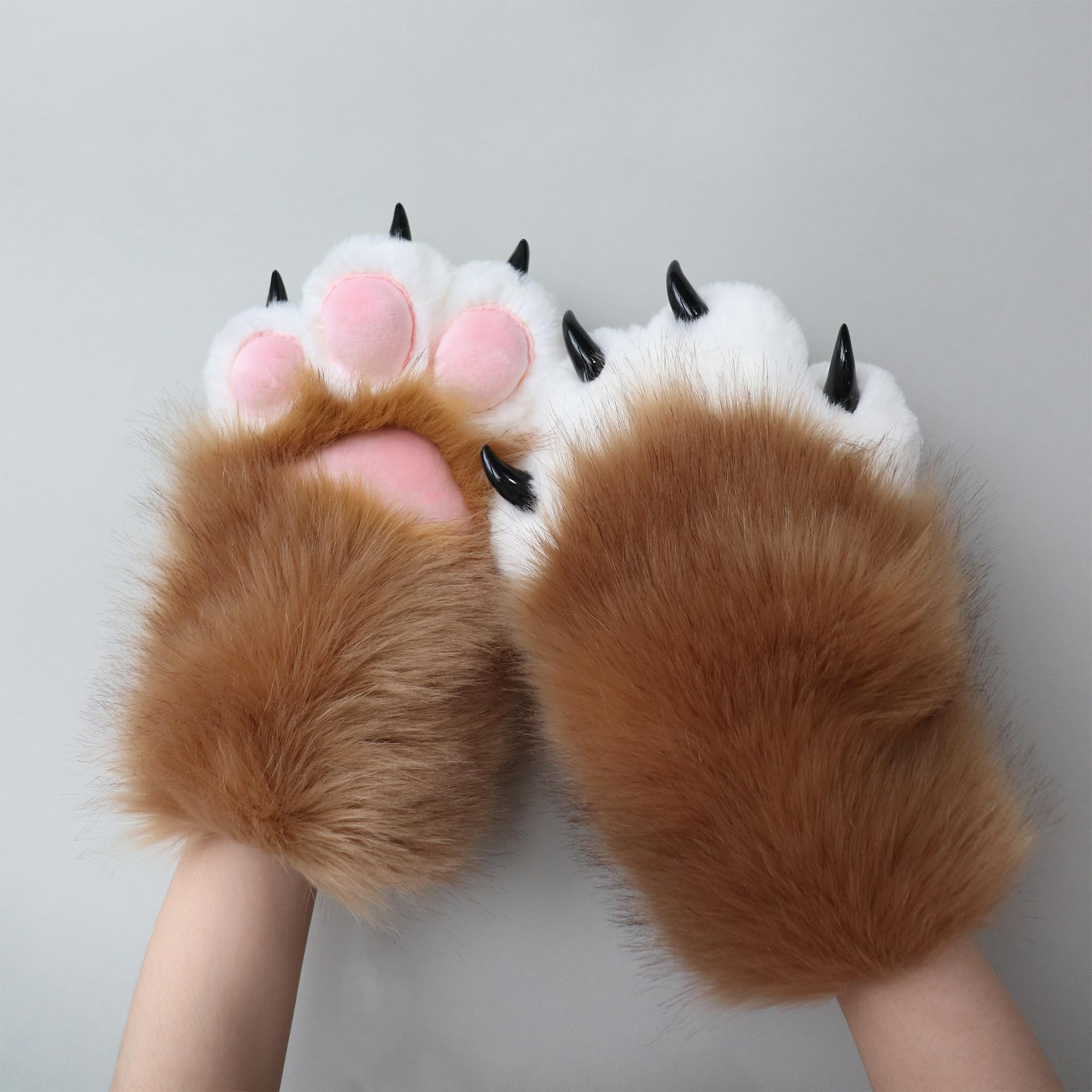 Brown Therian Faux Fur Paws with Claws - Comfy Furry Cosplay Gloves, Fluffy Fox and Wolf Gear for Fursuit - Image 2