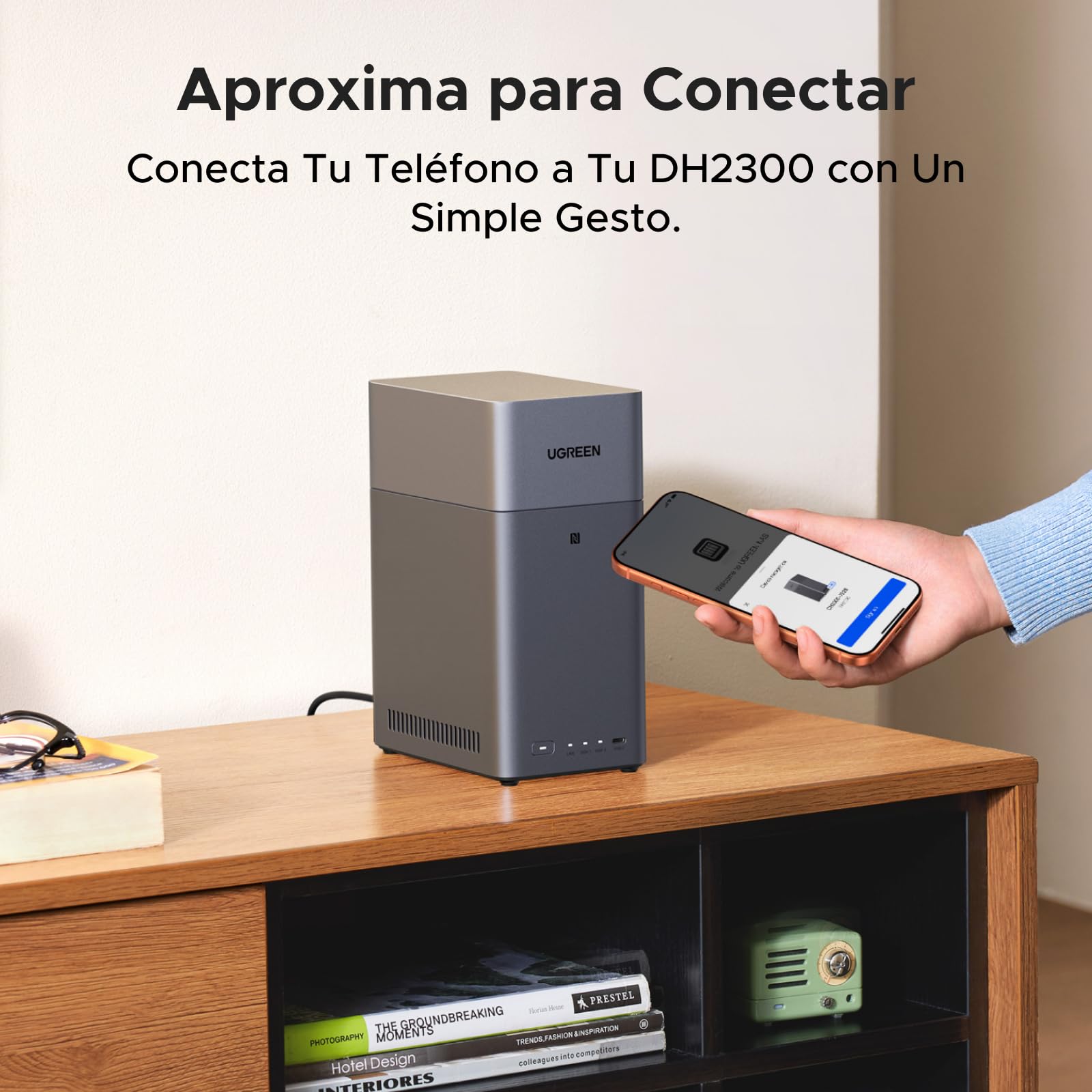 UGREEN NASync DH2300 NAS de Escritorio 2 Bahías, 4GB RAM, Conexión NFC One-Touch, LAN 1GbE, Álbum de Fotos AI, NAS Fácil para Principiantes, Servidor NAS para Hogar (Sin Discos) (DH2300)