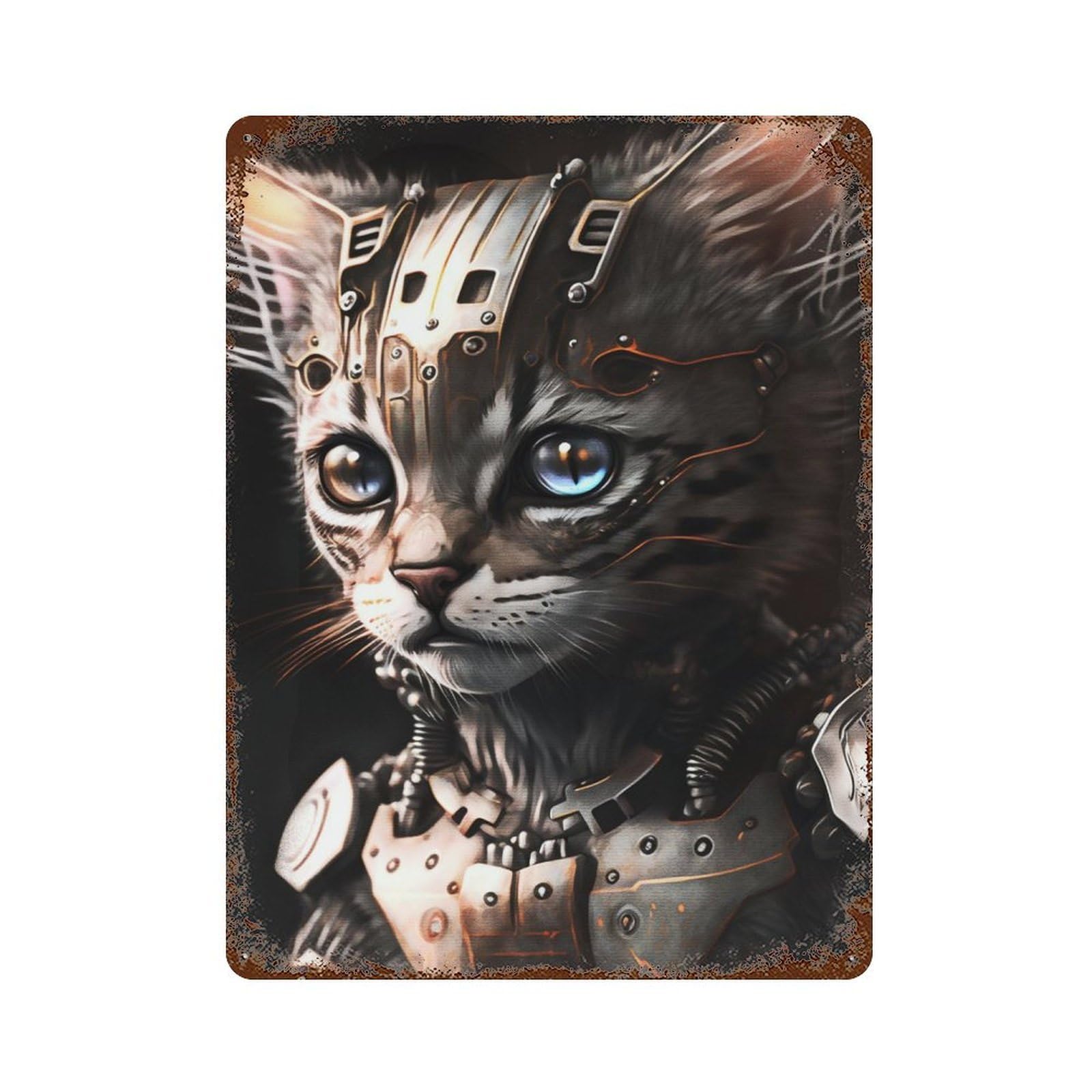 Garage Style Cat Robot Vintage Rust Metal Sign 15.7"x11.8", Vintage Wall Decor for Bar And Workshop