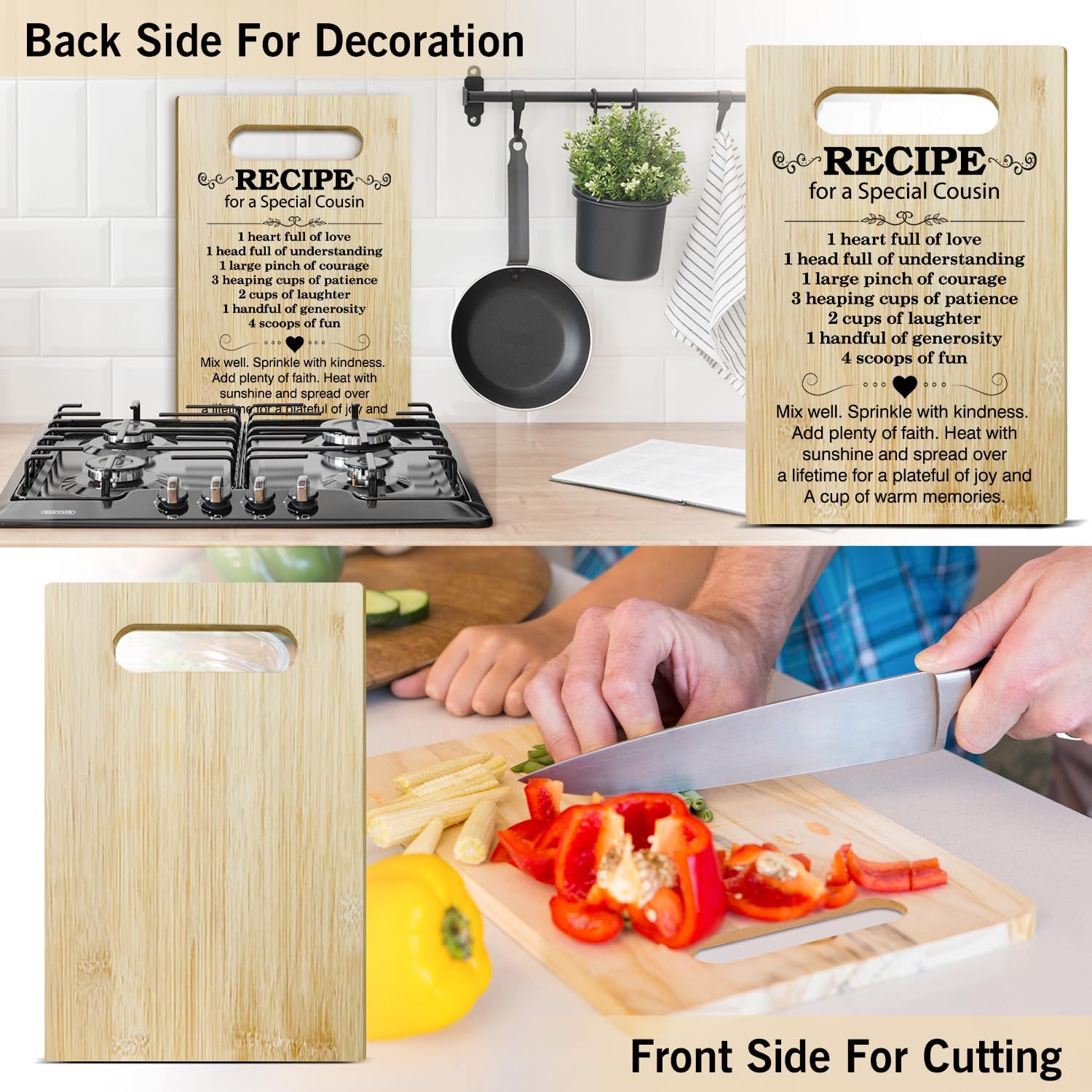 Cousin Gifts Kitchen Cutting Board - Recipe For A Special Cousin, Gifts For Thanksgiving Chopping Board, Appreciation Gifts Birthday Gifts For Cousin, Bamboo Cutting Boards For Kitchen Restaurant - Image 3