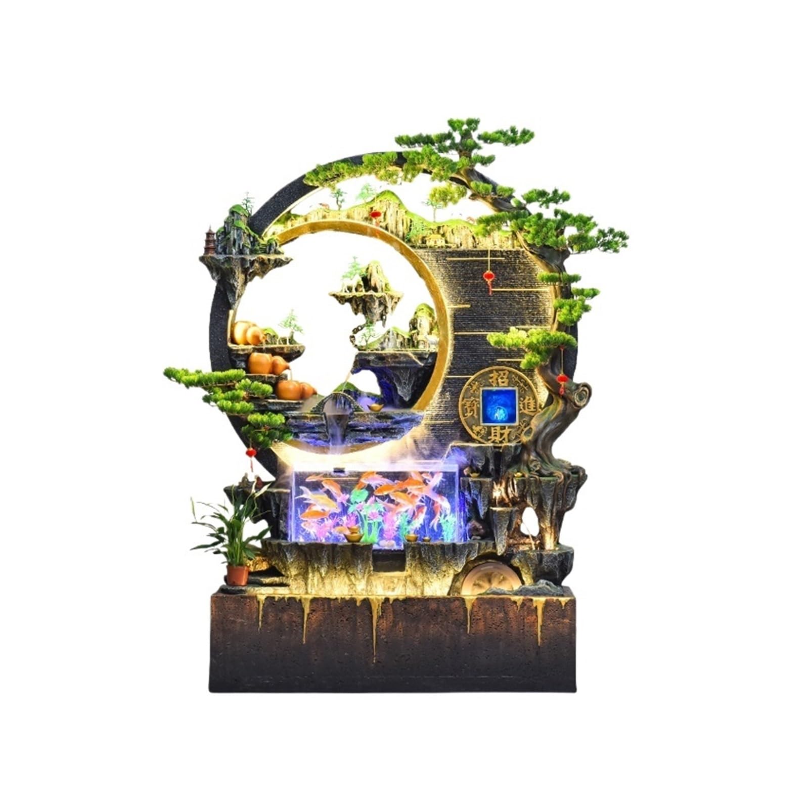 Outdoor Water Fountain Large Floor Standing Fountain with Rockery, Entrance Water Feature Wall Screen, Living Room Floor Decorative Ornaments, Suitable for Living Room, Entrance, Balcony, Courtyard an