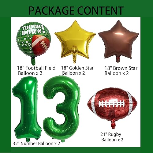 Miniatura 9 de Juego de globos de fútbol americano para decoración de cumpleaños de 16 años, globos de rugby dorado y marrón, estrella de campo de rugby para