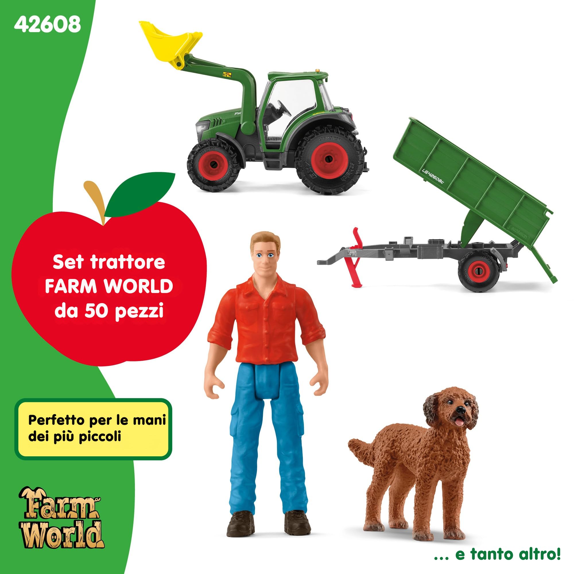 Schleich FARM WORLD | Trattore con rimorchio 42608 | 8 pezzi | Set da gioco dai 3 anni | set con personaggi, numerose funzioni e tanti accessori | figura animali della fattoria schleich