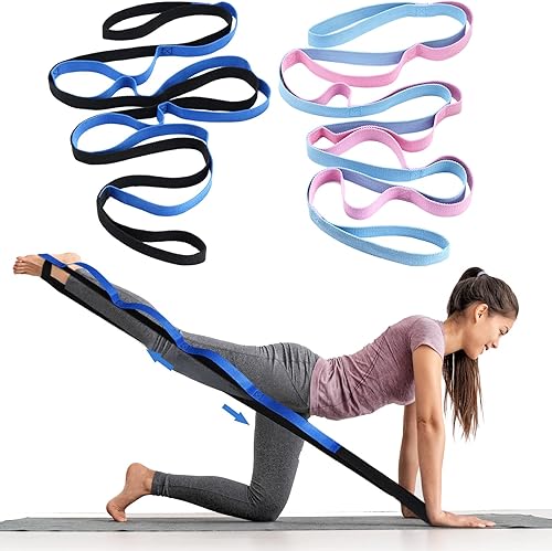 Leyndo 2 correas de yoga para estirar, 10 bucles, correa de estiramiento para terapia física para pilates, ejercicio, baile, gimnasia