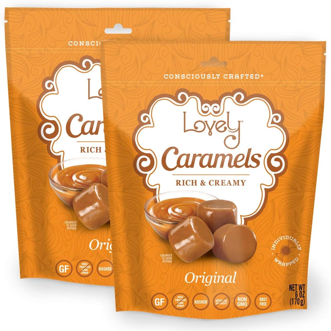 Lovely Candy Co.Lovely Candy Co. Soft and Chewy Caramels, Individually Wrapped, 6oz (12-Pack) | Gluten-Free, Non-GMO, No High Fructose Corn Syrup