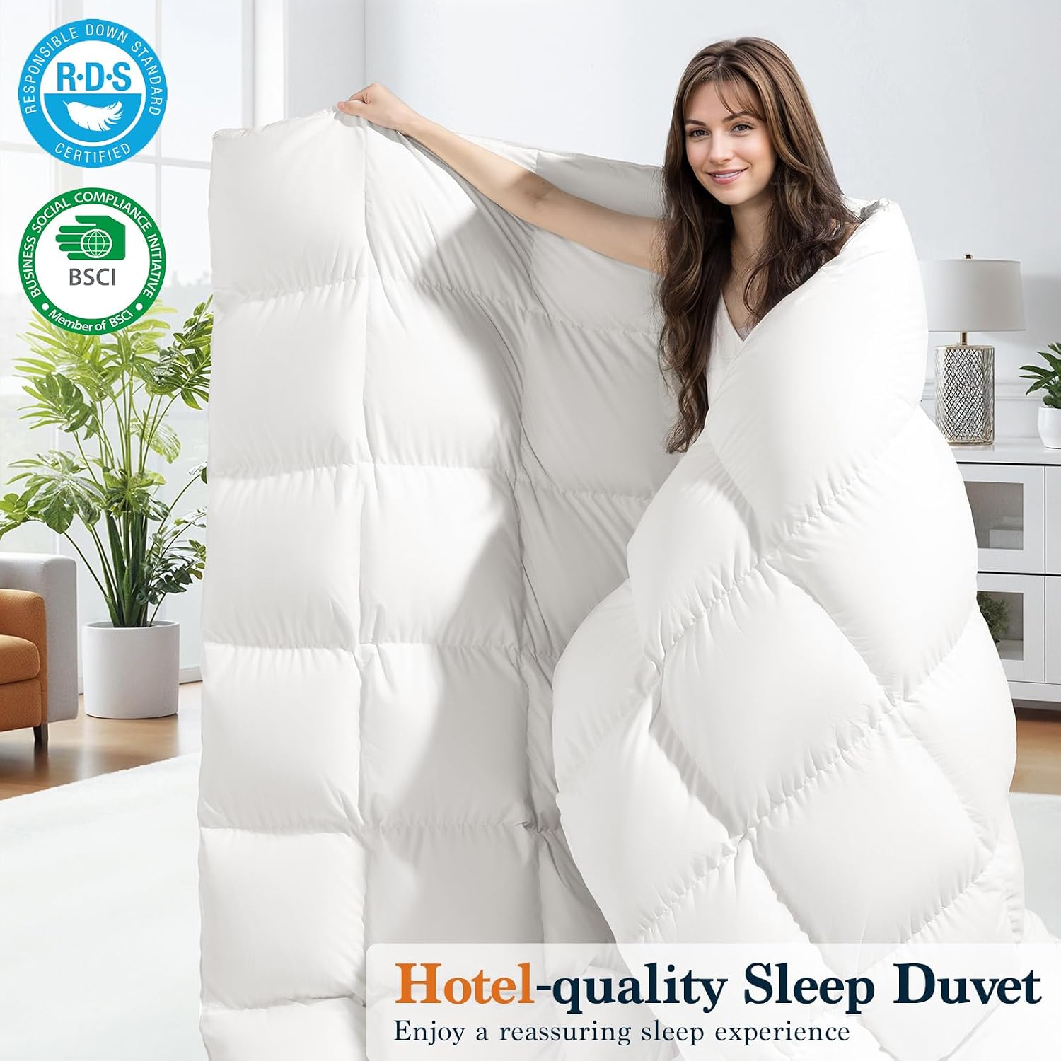 75% Canadian Goose Down Comforter Queen Size, Ultra Soft 100% Cotton Fabric, 850 Fill Power All Season Duvet Insert, Hotel Luxury Bedding Comforters (White,90"x90")