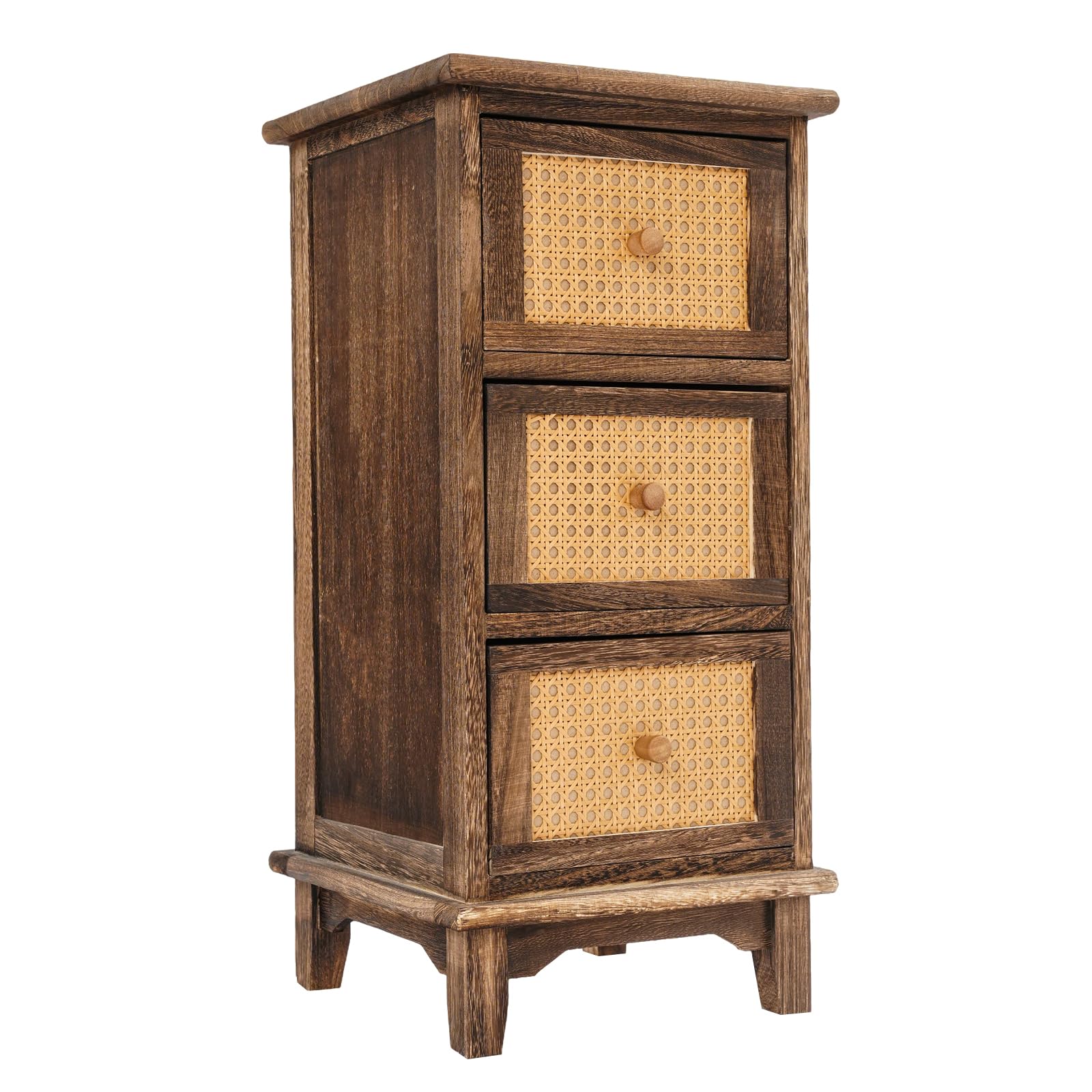 Kleine Retro Kommode mit 3 Schubladen, Schmaler Nachttisch(Holzfarbe)