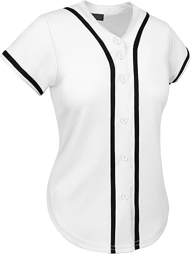Hat and Beyond Camiseta de béisbol para mujer, con botones, de manga corta, para sóftbol, hecha en Estados Unidos