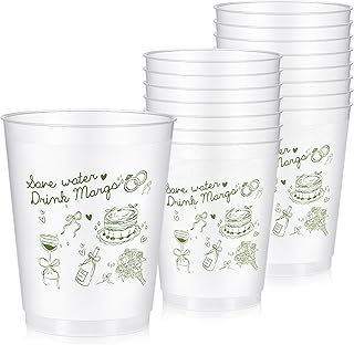 Baderke 16 Bachelorette Party Cups Margarita and Matrimony Clear Frosted Plastic Cute Bach Party Drinkware Reusable Cups Supplies Bridal Shower Favors Engagement Decorations Gift(16oz, Green Margs)