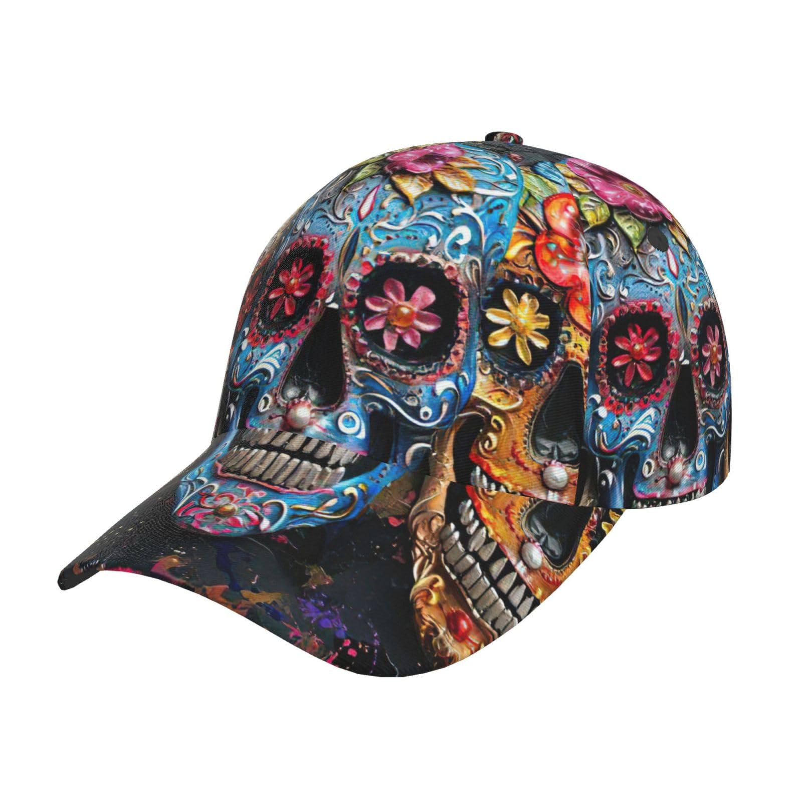 Uvbdf Unisex Black Sugar Skulls Printing Baseball Cap Fashion Twill Design Cap,Summer Adjustable Baseball Hat For Men Women