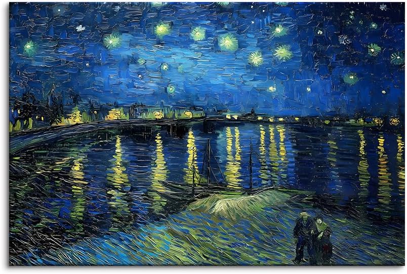 アートパネル ゴッホ 絵画 『ローヌ川の星月夜』壁紙 アートポスター 木枠付きの完成品 (A,70x100cm（28x40in）)