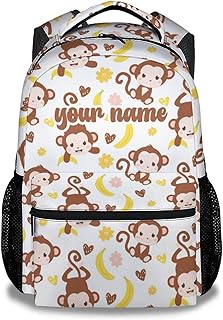 KAXVZER Custom Monkey Backpack for Girls, 16 Inch White Backpacks for School, Cute Lightweight Bookbag for Kids