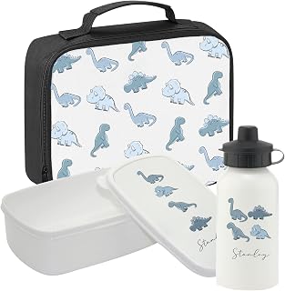Personalised Dinosaur lunch box set Lunch bag sandwich box and Bottle Dinosaur Matching 3 piece back to school set Backpack, Lunch box water bottle