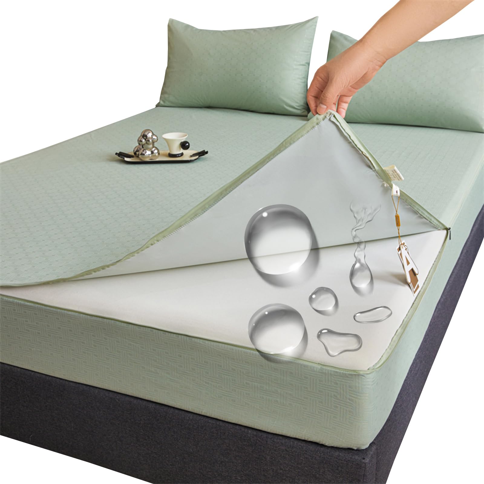 Funda de Colchón 150x190/200 con Cremallera 90x190,135x190,160x200 Protector de Colchón Integral Mudanza Funda/Cubre Protectora Colchon Lavable Transpirable Sábana Bajera-5-40cm (150X190+26cm,GB)