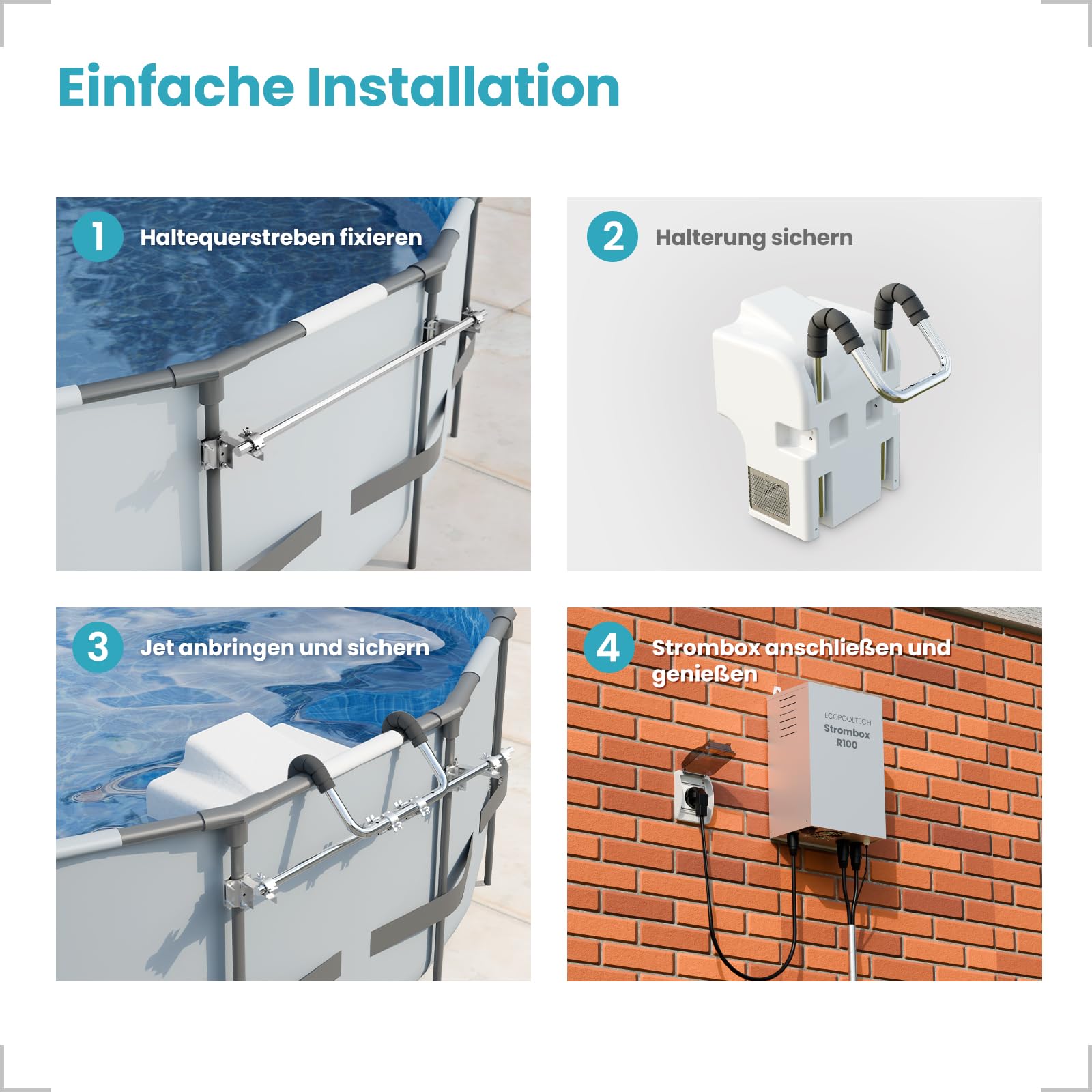 ECOPOOLTECH Gegenstromanlage für Frame-Pools, 1500 GPM, 9 Stufen, R100 | 30V Schwimmtrainer für stationäres Training, ideal für Anfänger, Kinder und Familienfitness