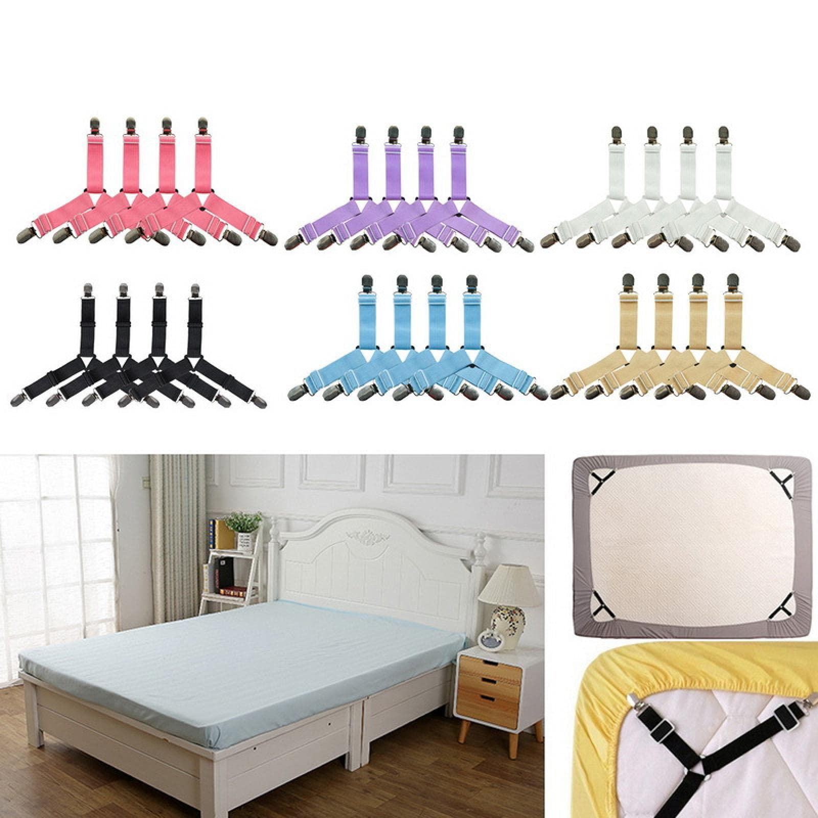 4 Piezas De Clips Ajustables Para Sábanas – Sujetadores De Esquinas De Cama (gris, PP)