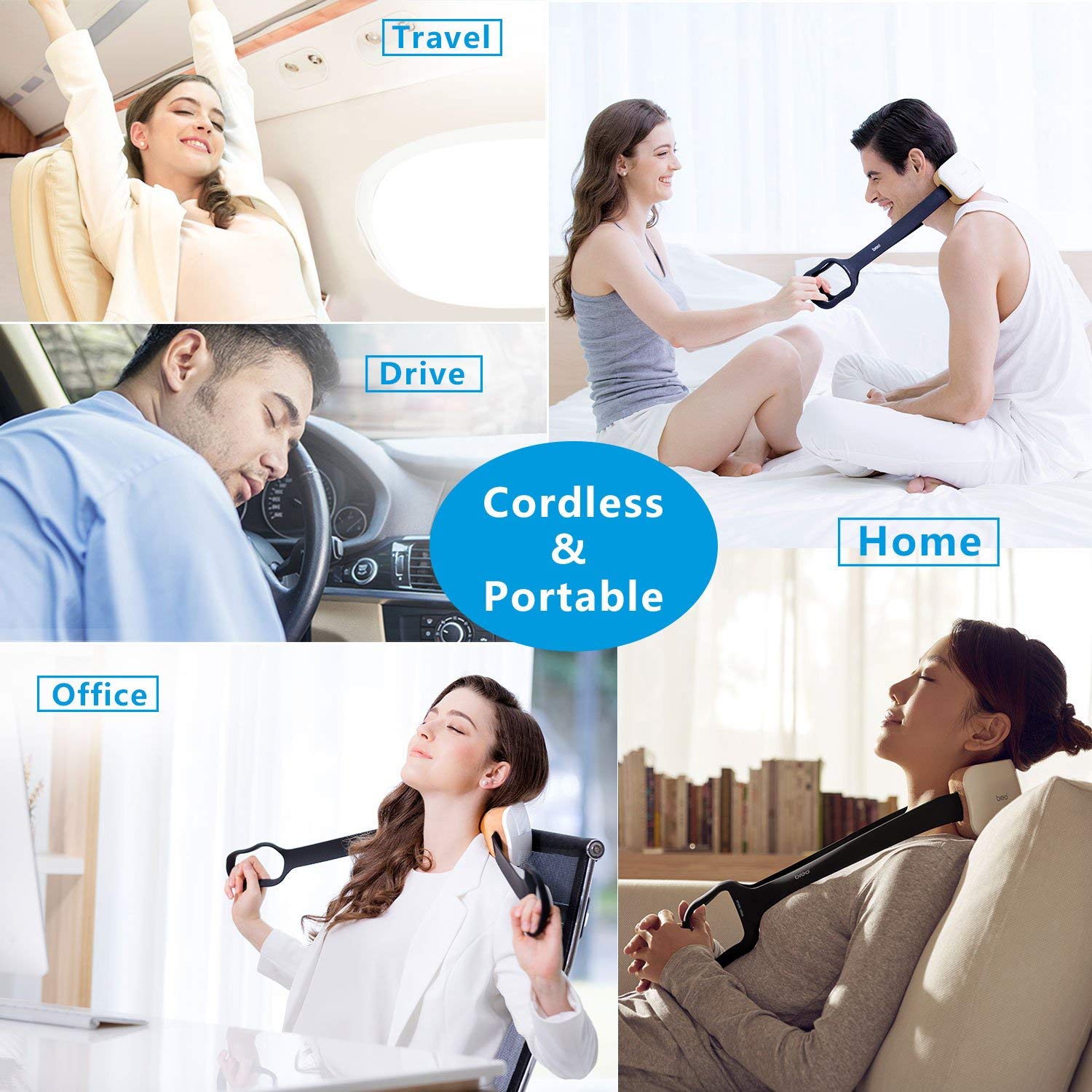 Breo iNeck2 Electric Neck Massager with Heat, 3D Deep Kneading for Deep Tissues Massage, Portable Cordless Massage Pillow for Cervical Pain Relief