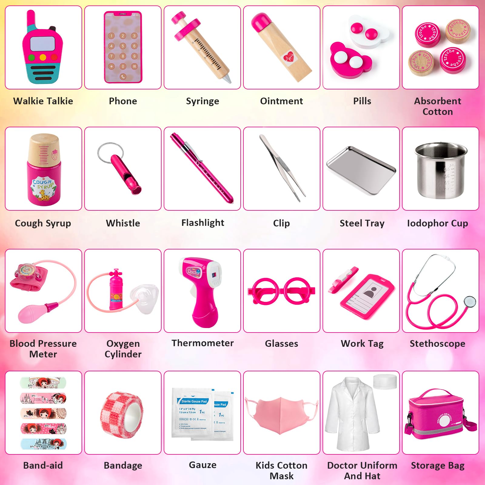 Doctor Kit for Kids Girls, 34 Pcs Kids Doctor Kit for Toddlers 3-5 with Medical Storage Bag & Real Stethoscope, Pretend Play Set for Boys Girls Fun Role Playing Game