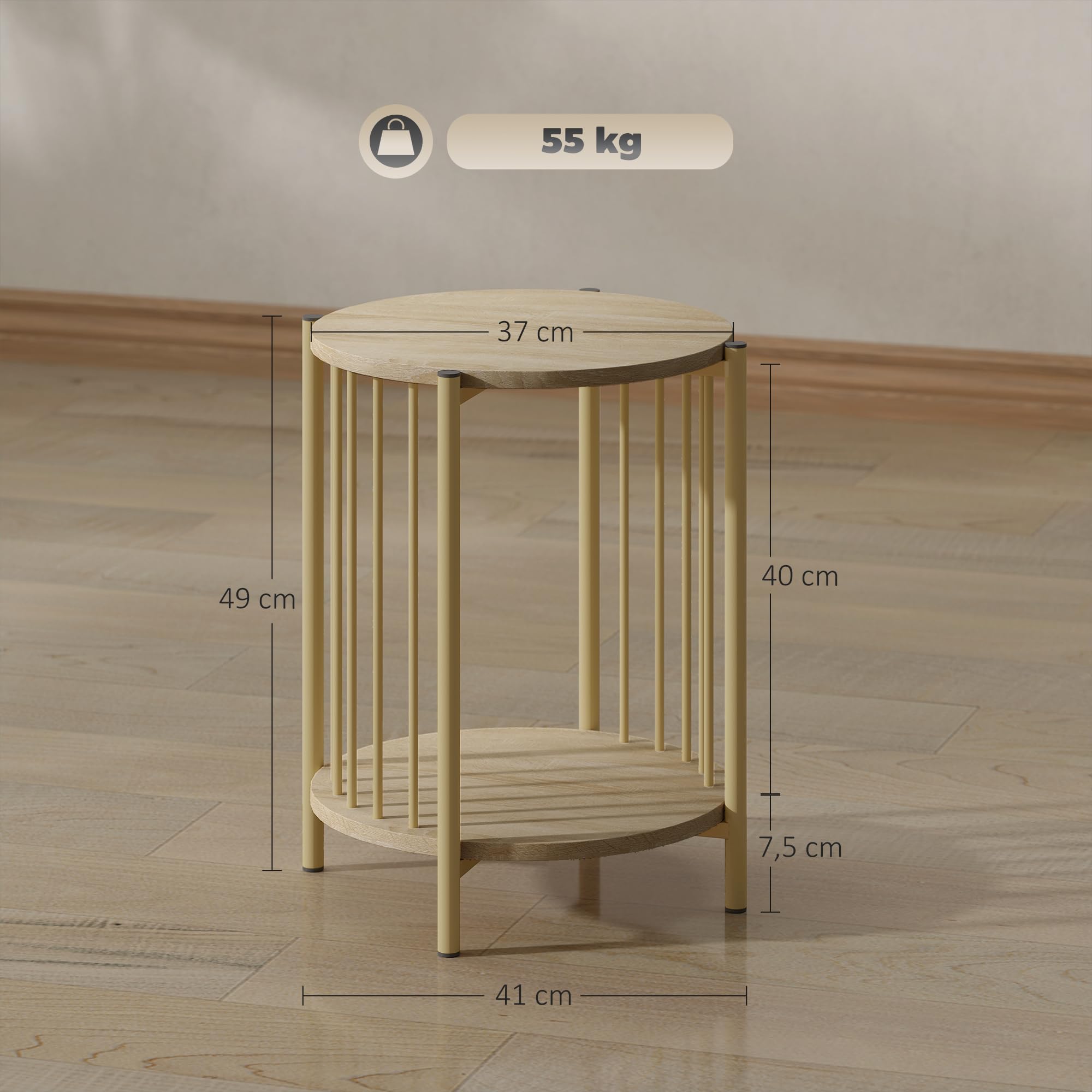 HOMCOM Table d'appoint Table Basse 2 Niveaux Ø 41 x 49 cm Bois Naturel