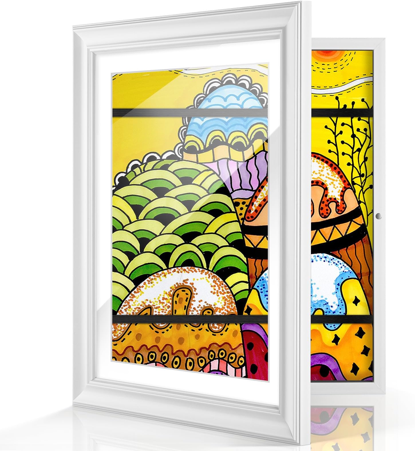 10x12.5 Kids Art Frame, Kids Artwork Frames Changeable Front Opening Glass, Display 8.5x11 with Mat or 10x12.5 without Mat for Kids Drawings, Schoolwork, Hanging Art, Crafts (1 Pack-White)