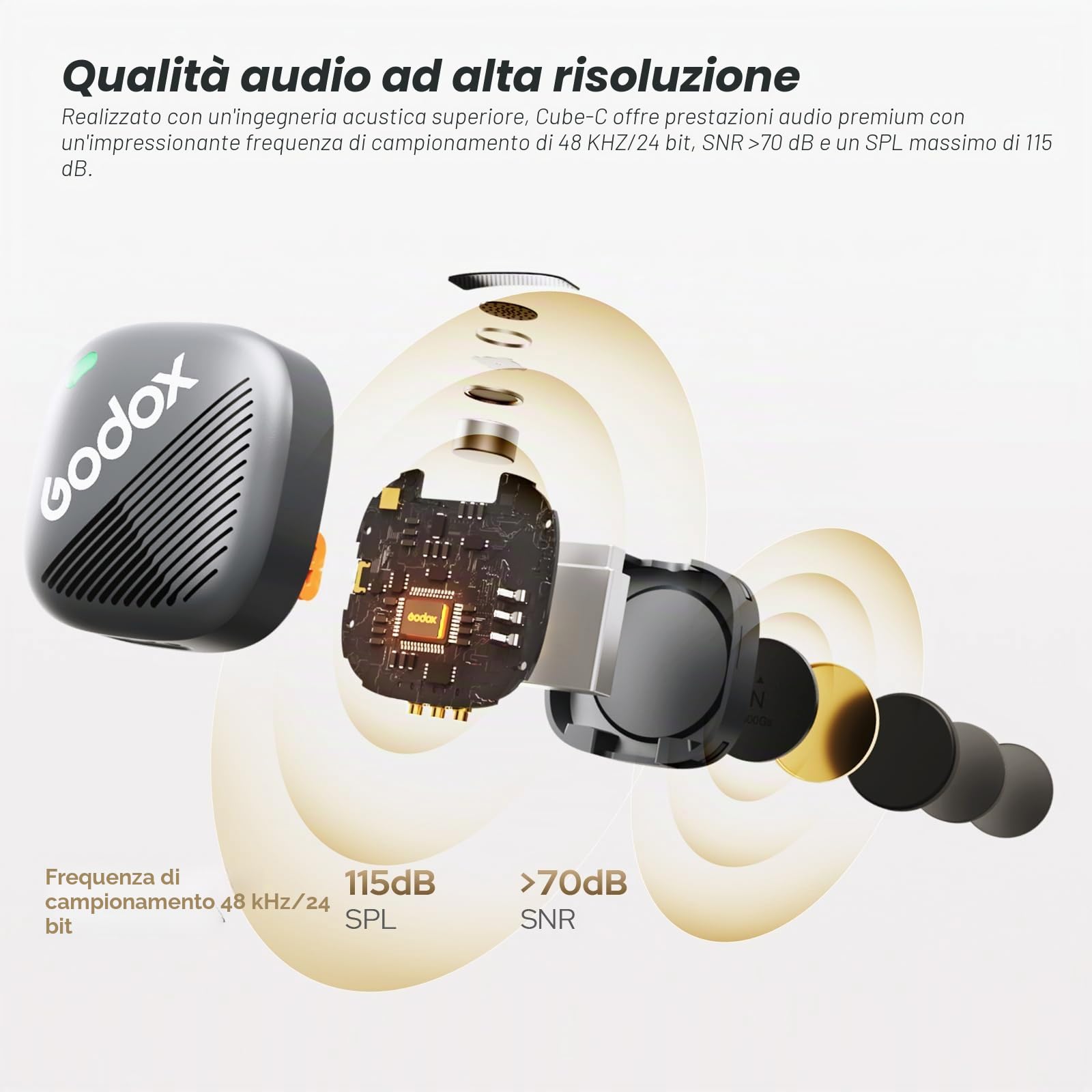 GODOX Cube-C Combo Kit2 Microfono Lavalier Wireless per Fotocamera/iPhone/Android Portata 300m,48KHz 24Bit,Cancellazione del Rumore,Durata Batteria 10H,Microfono Wireless perVlogging,TikTok,Intervista