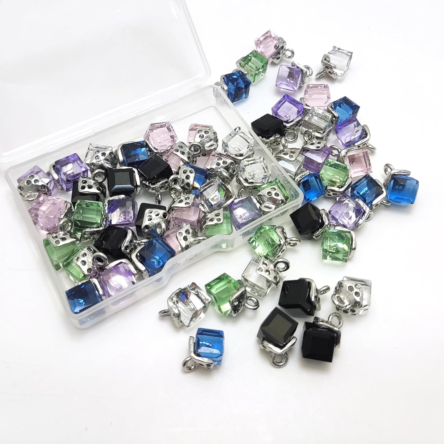 BetterJonny 60pcs Cubic Crystal Charms, 7 * 15mm Crystal Dangle Charms Bulk Rhinestone Pendants for DIY Jewelry Making 6 Colors - Image 4