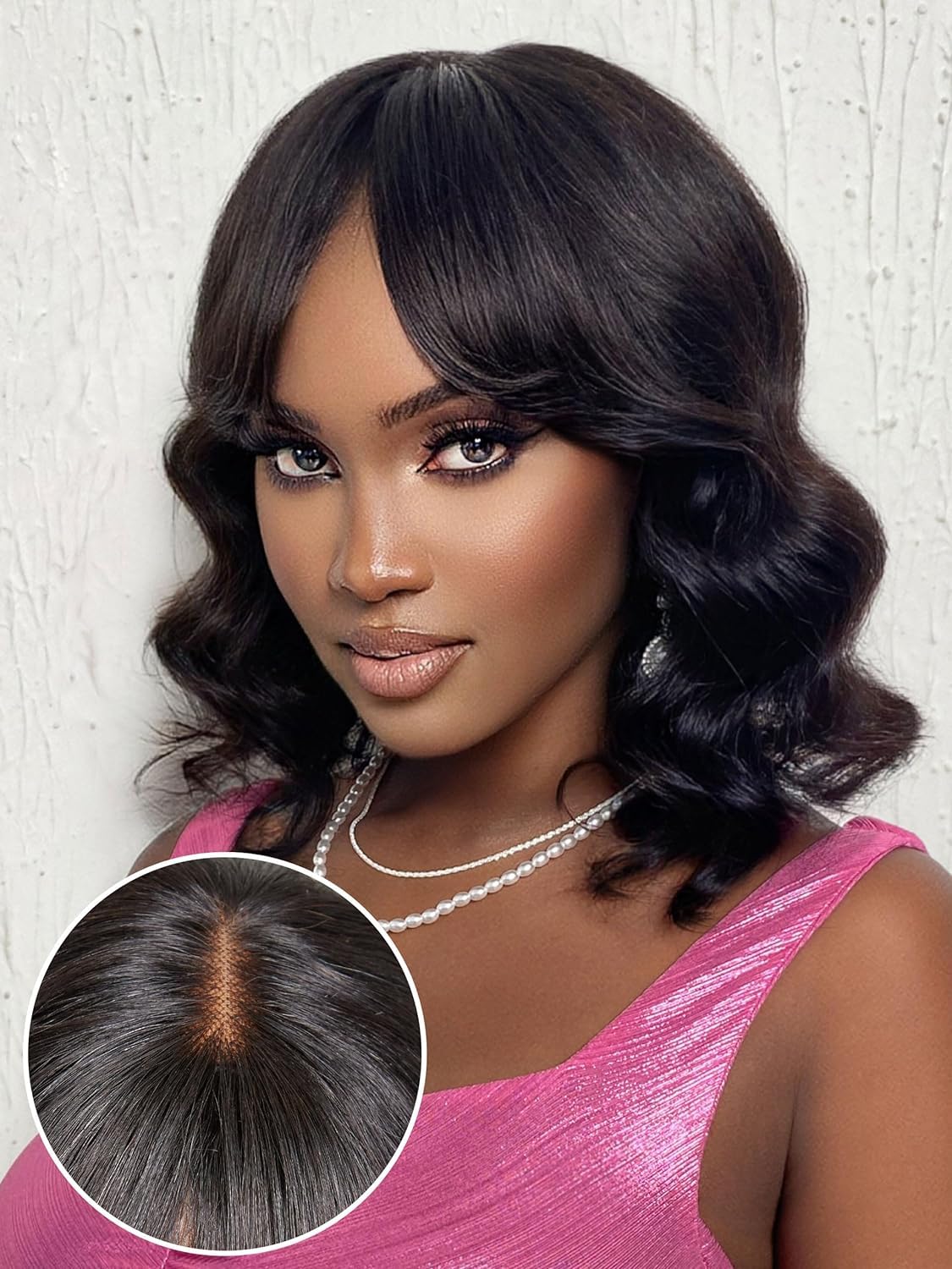 BLISSHAIR 14 Pollici ricci pizzo chiusura parrucca con frangetta umano capelli capelli sciolti onda naturale brasiliana ricci per le donne (14 pollici)