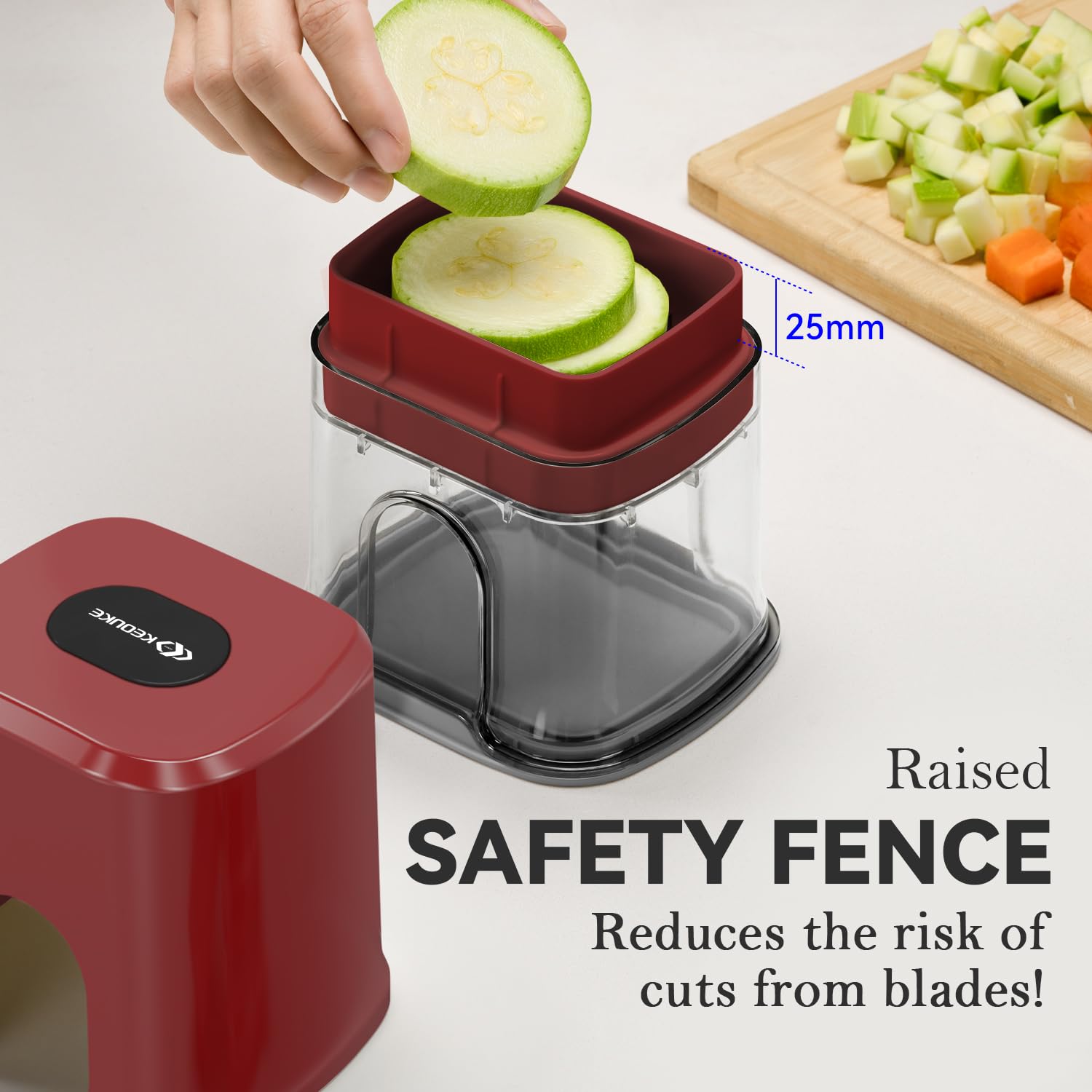Picador multifuncional de verduras, color rojo, 3 cuchillas intercambiables, cortador de papas fritas con recipiente y caja de almacenamiento, picador de alimentos para pepino, tomate 3