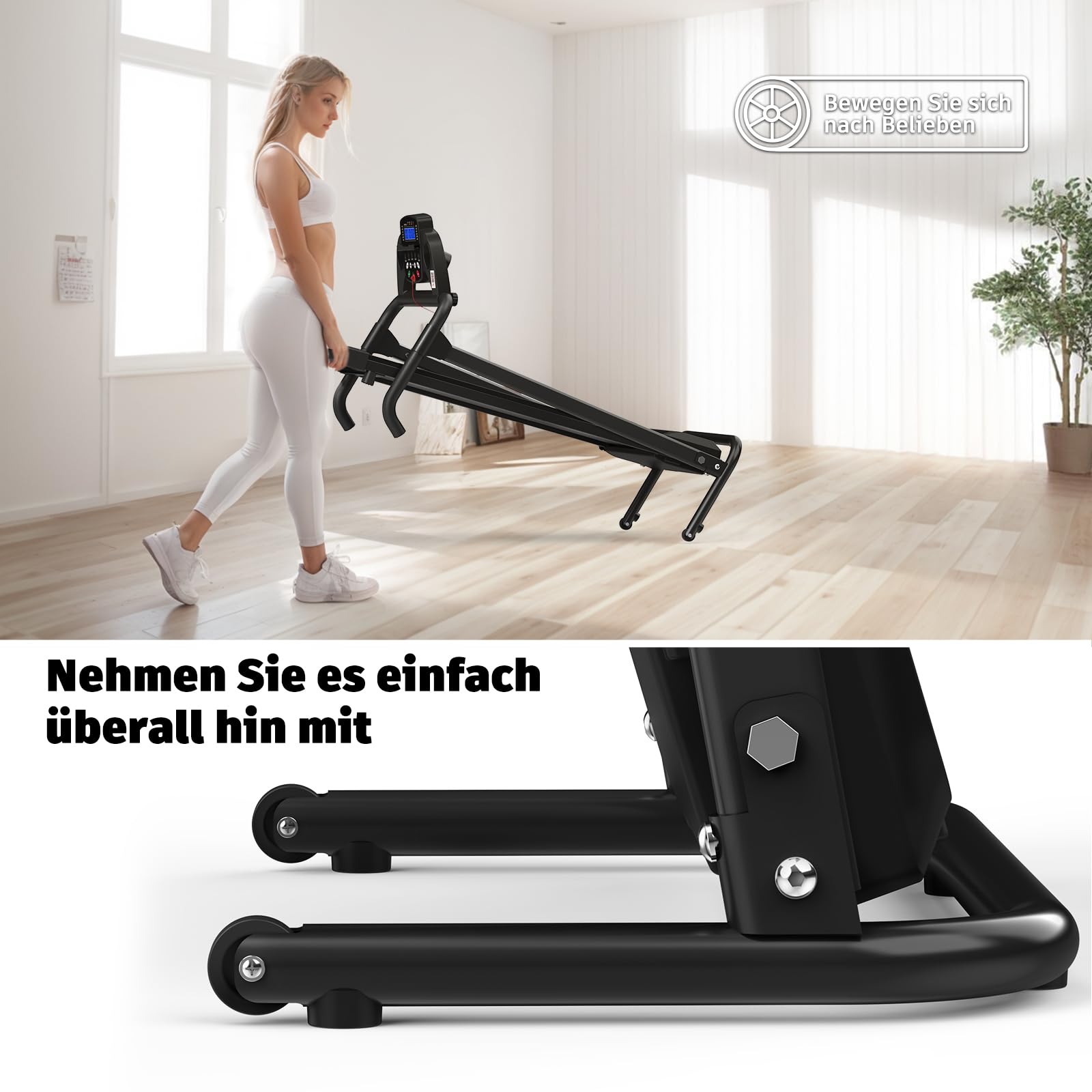 Generisch Bieżnia biurkowa 2 w 1, składana, nośność 120 kg, sterowanie aplikacją + 15 programów treningowych, potrójna amortyzacja, bieżnia do chodzenia, biegania, joggingu, domu i biura