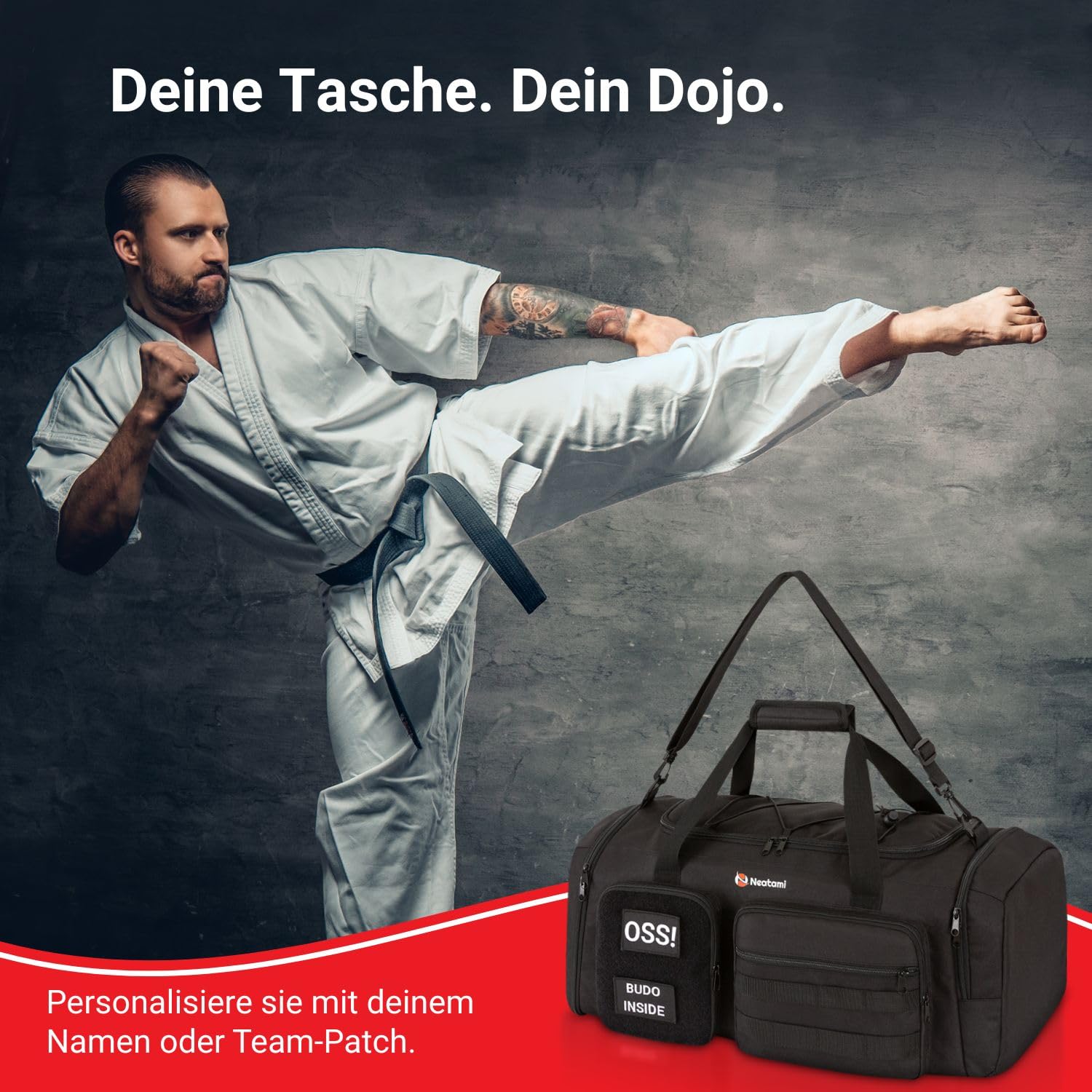 Kampfsport Sporttasche 50L mit Nassfach & Schuhfach – Judo, BJJ & Karate Trainingstasche für Gi, Schützer & Wettkampf | robuste Trainingstasche mit Organisationsfächern
