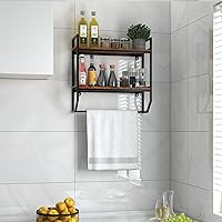 Vista 8 de GOFLAME Estantes industriales de baño de 2 niveles con toallero, estante sobre el inodoro montado en la pared con marco de metal, estante