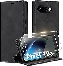 Handyhülle für Google Pixel 10a Hülle und 2 Schutzfolie, Premium Leder Klappbar Flip Wallet Case, [Magnet] [Kartenfach] [Standfunktion] Schutzhülle für Google Pixel 10a, Schwarz