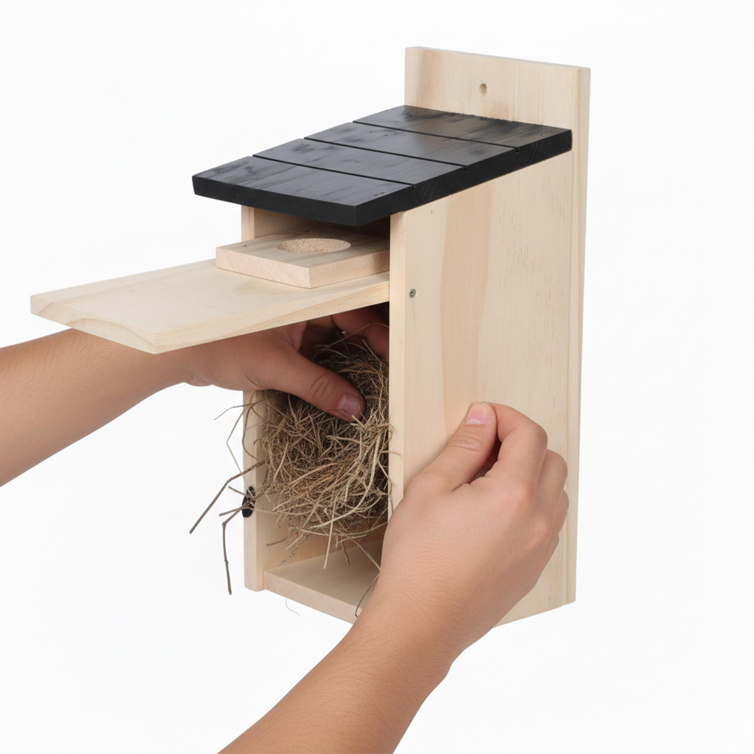 Relaxdays Nichoir pour moineaux et mésanges en pin, Trappe, Suspendre, 27×16×12 cm, Naturel