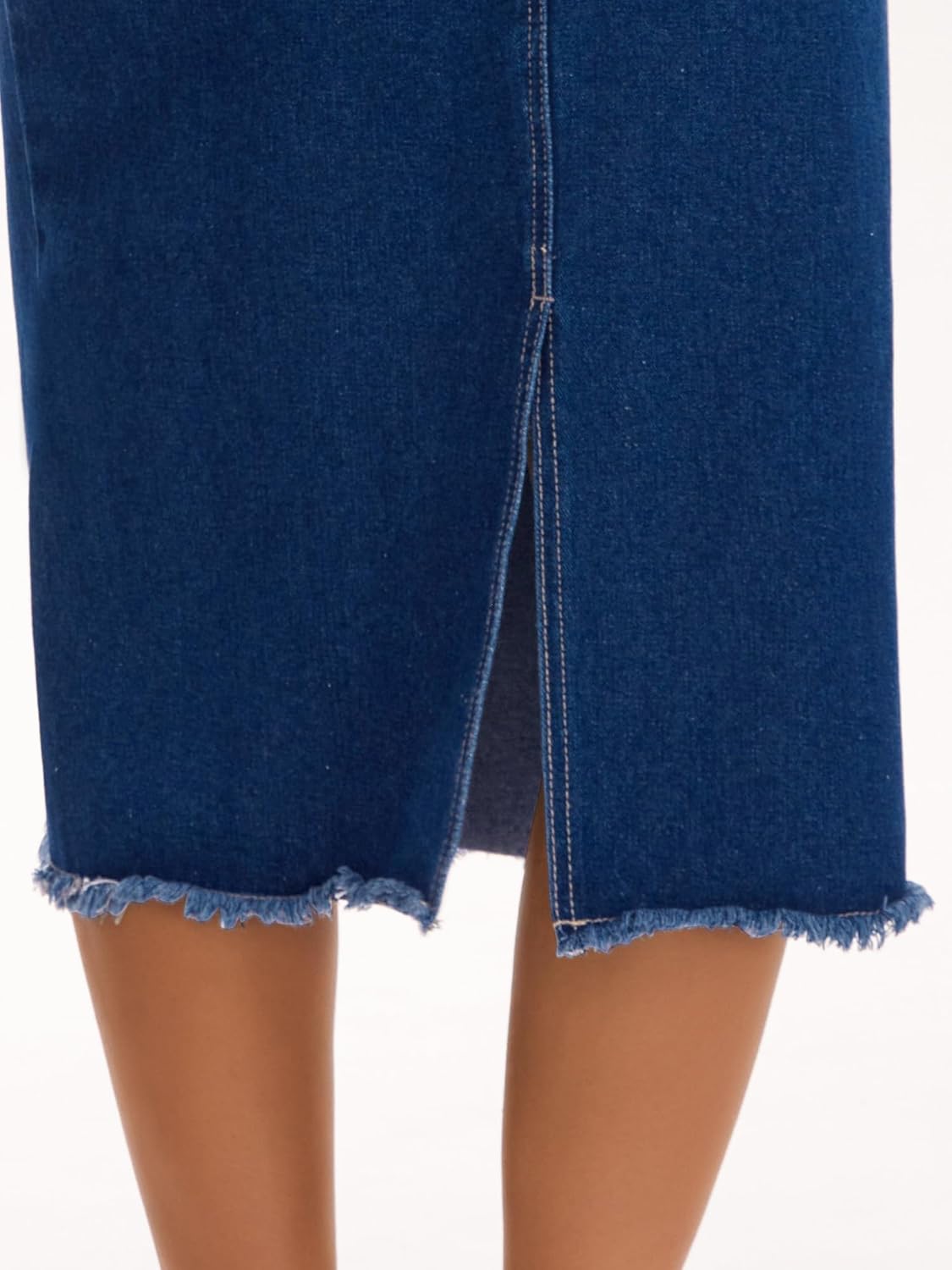 Women's Long Denim Skirt Elastic Waist Split Back Pockets Maxi Jean Skirts - Image 5