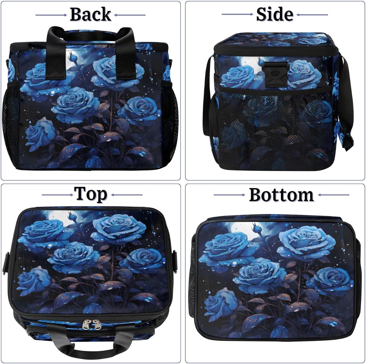 Roses Insulated Picnic Backpack Lunch Box for Women Men Picnic Basket Tote Lunch Bag Picnic Bag Portable Lunch Bags for Picnic, Beach, Work, Trip,Office, Camp Blue Enchantress