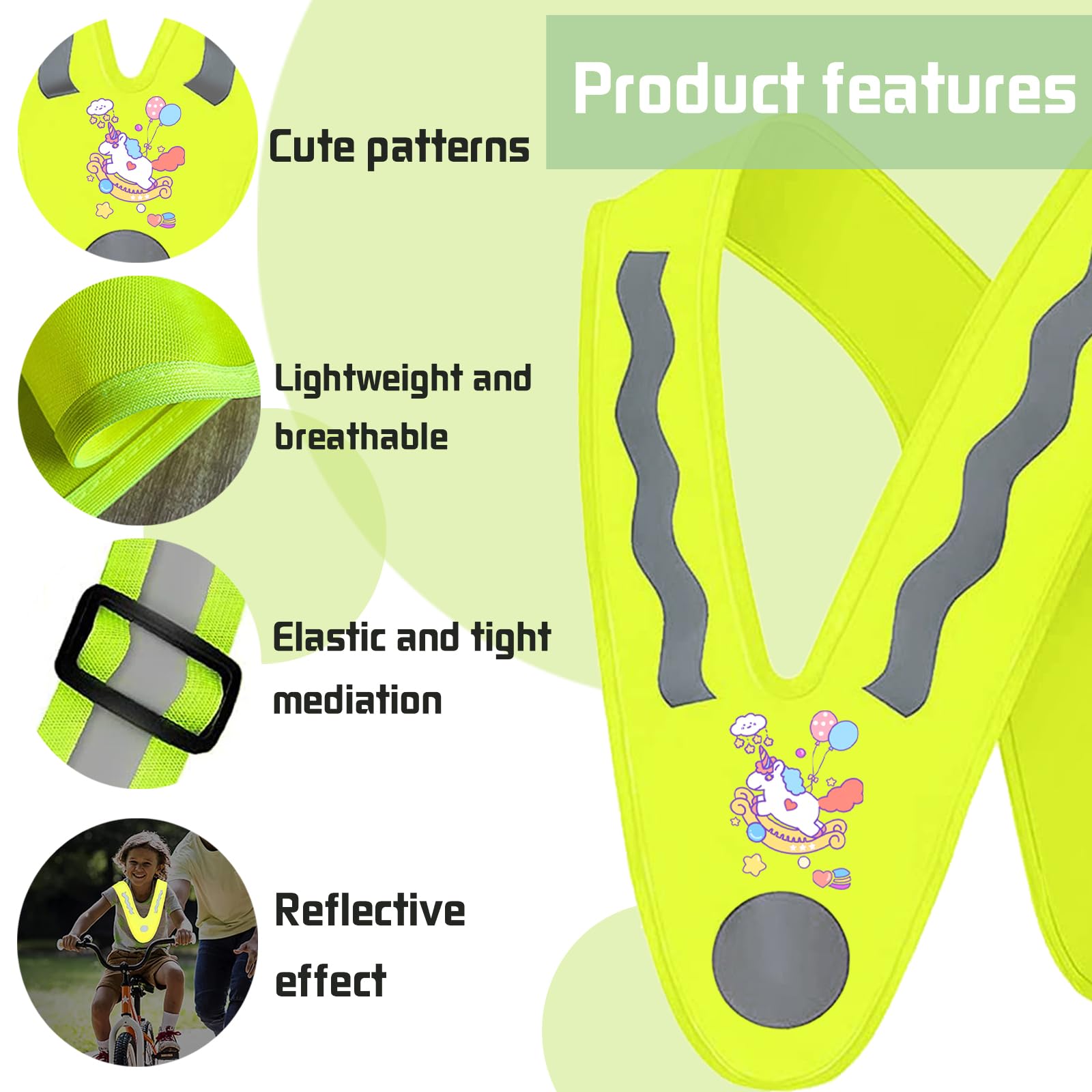 YOUYIKE 2 chalecos reflectantes para niños, en forma de V, amarillo, con bandas elásticas, chaleco luminoso para niños, chaleco reflectante para niños, para correr, ciclismo, carreteras nocturnas (C)