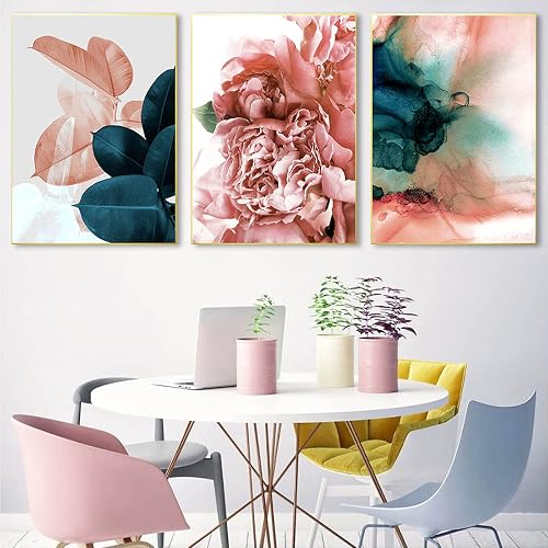 Gotletaeld Abstract Pink Peony Flower Wall Art Print Canvas Art Pink and Green L