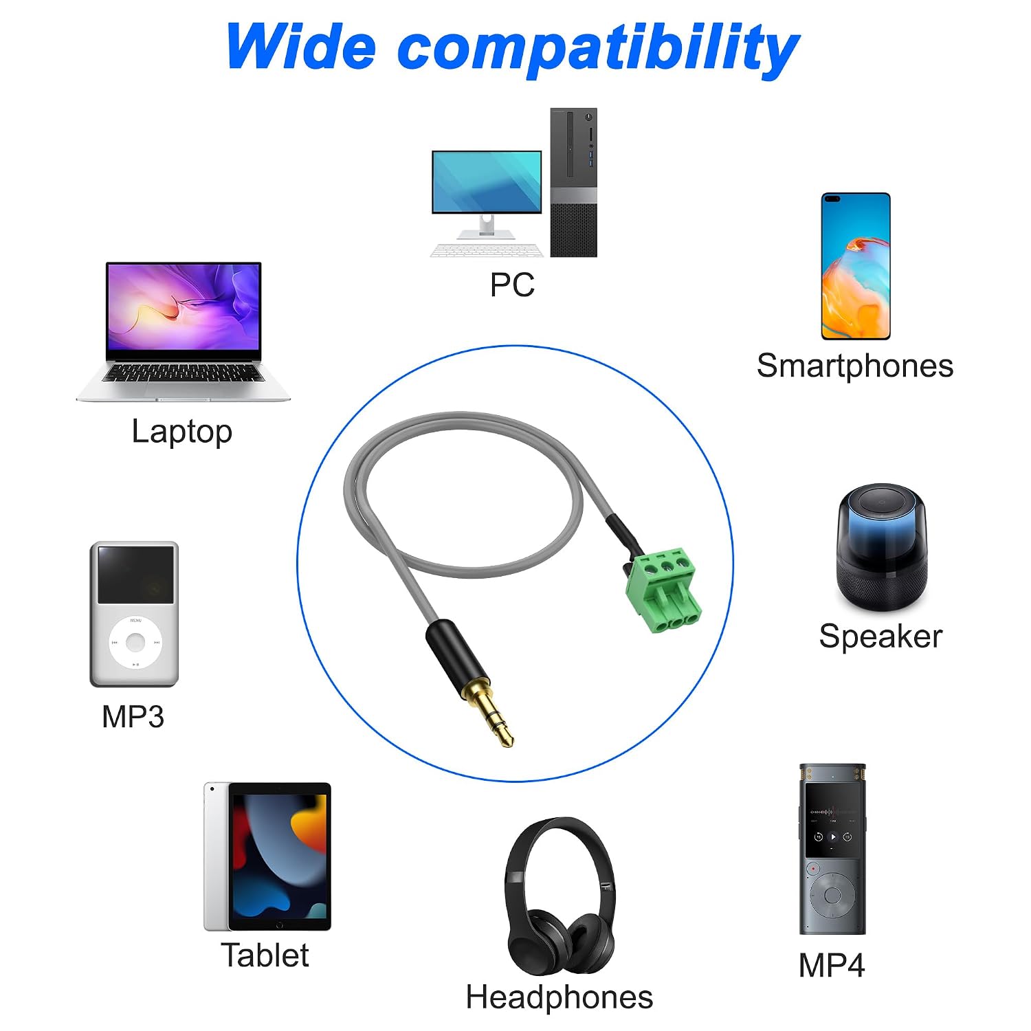 XMSJSIY 3.5mm to Phoenix Terminal Connector Audio Cable 1/8" TRS Male to 3-pin 5.08mm/0.2inch Pitch PCB Phoenix Female Plug Stereo Solderless Screw Block Connector Cord - 50CM/1.64FT