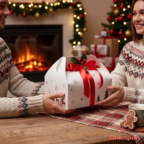 Miniatura 7 de UnicoPak 30 cajas grandes de 9 x 6 x 6 pulgadas, cajas de regalo blancas con asas, cajas de panadería, cajas de regalo, cajas de papel para llevar,