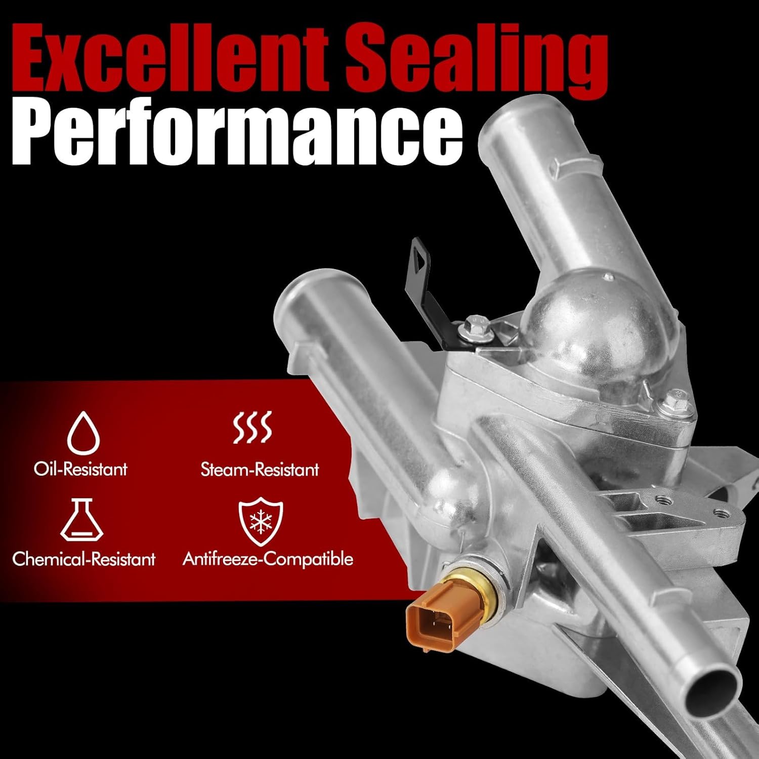 MITZONE Aluminum Coolant Thermostat Housing Assembly Compatible with Hyundai Tucson Santa Fe Sport Sonata Kia Sportage Optima Sorento 2010 2011 2012 2013 2014 2015 2.4L, Replace 256002G500 256202G500