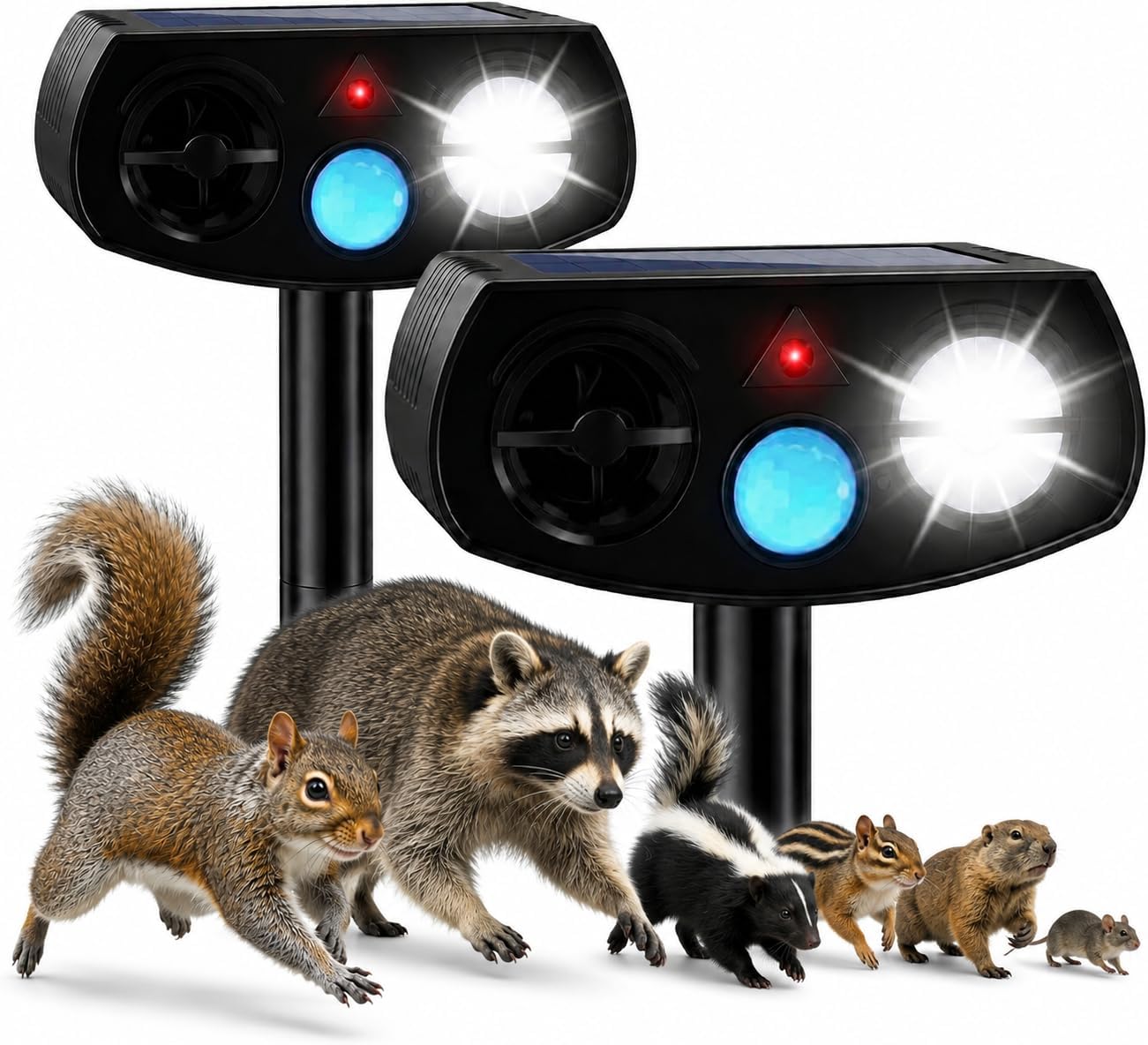 Solar Ultrasonic Squirrel & Raccoon Animal Repeller Outdoor, 2 Pack