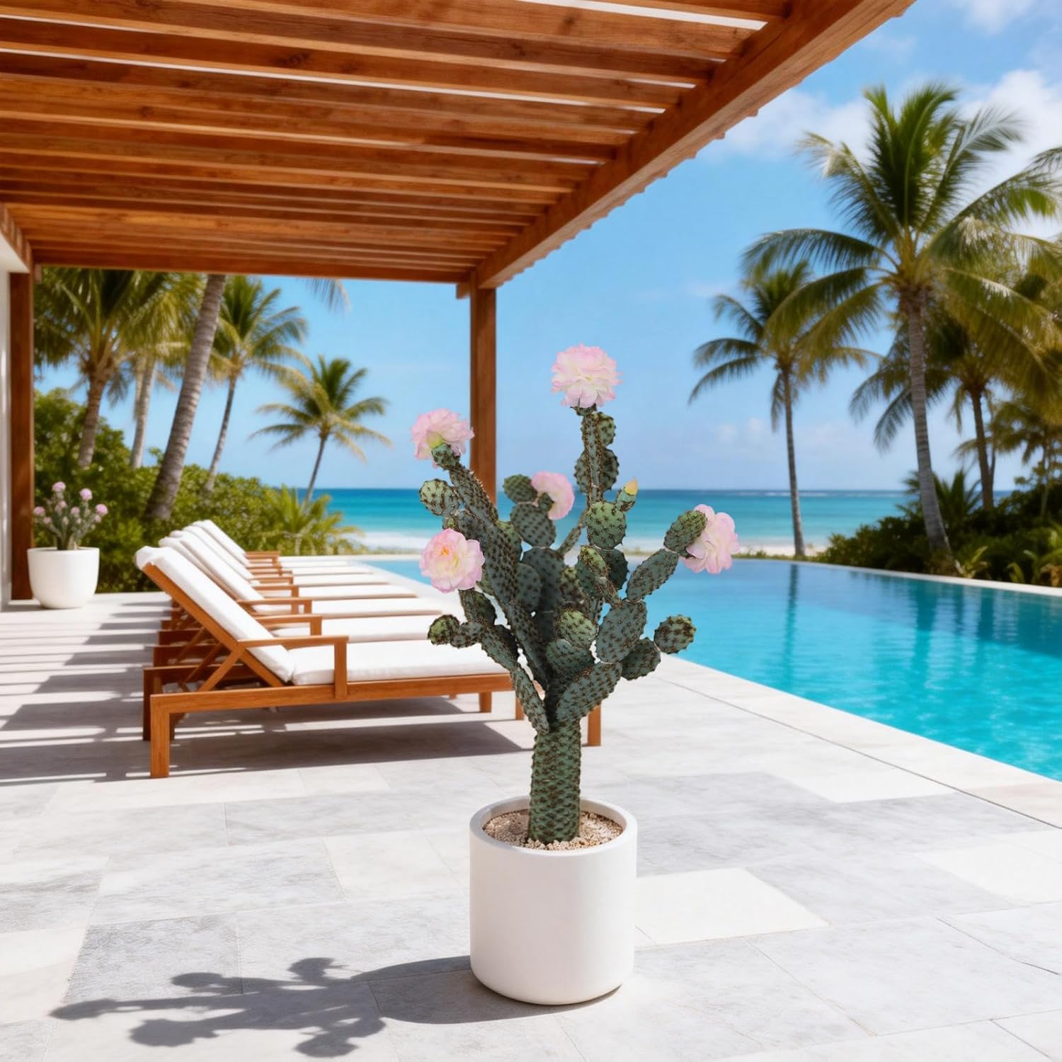 5Ft Artificial Cactus, Tall UV Resistant Faux Cacti Plant, Realistic Texture Fake Desert Cacti Fake Big Plant for Home Garden Office Indoor Outdoor Decoration Green Pink