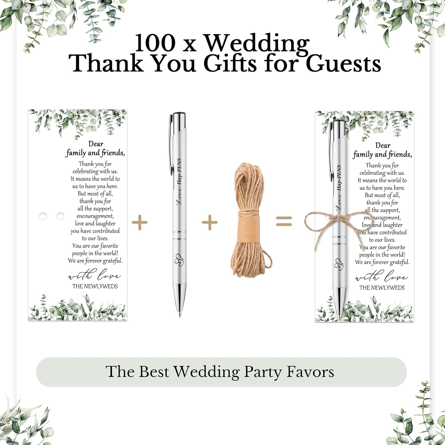 50 Sets Wedding Favors for Guests Includes 50 Black Ink Retractable Ballpoint Pen 50 Thank You Cards 50 Organza Bag with Hemp Rope Bridal Shower Favors Bridal Shower Gifts for Party Supplies