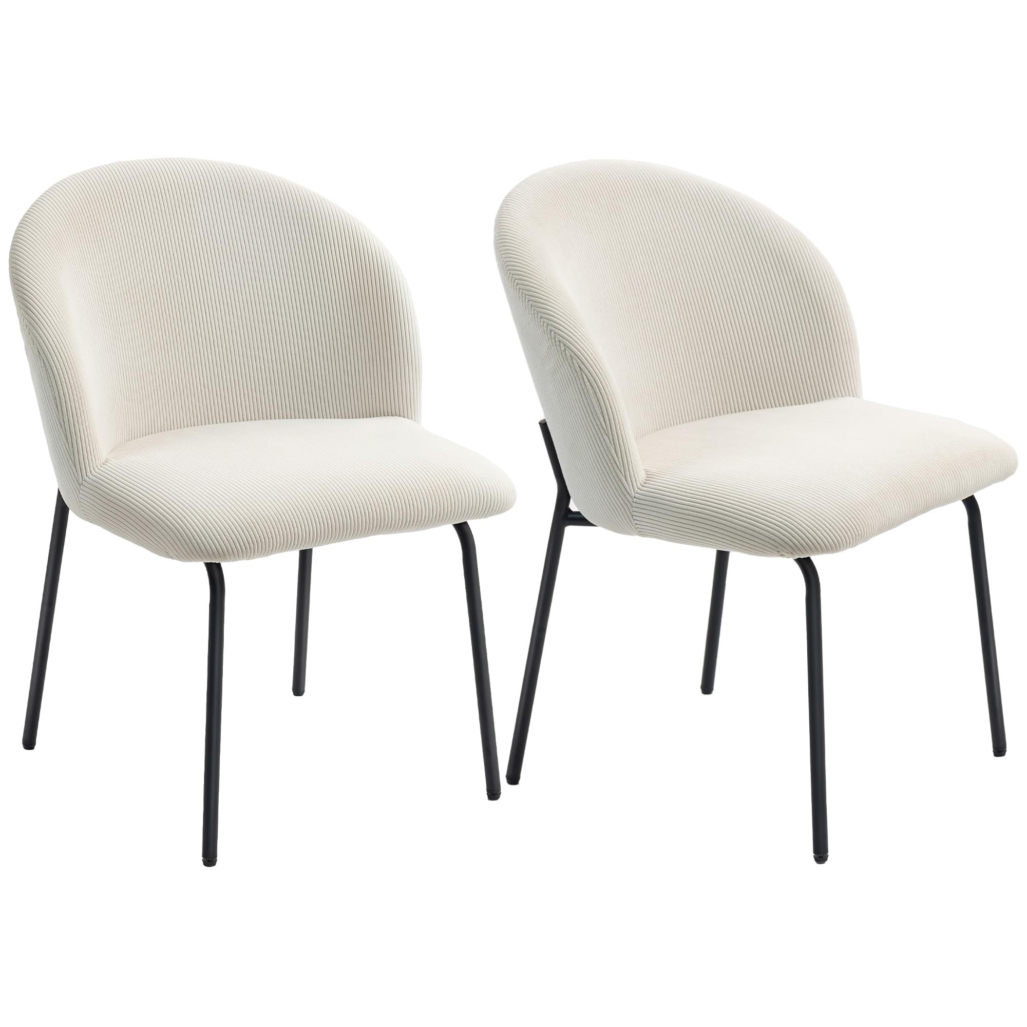 HOMCOM Lot de 2 Chaises de Salle à Manger en Velours Côtelé Cuisine Crème
