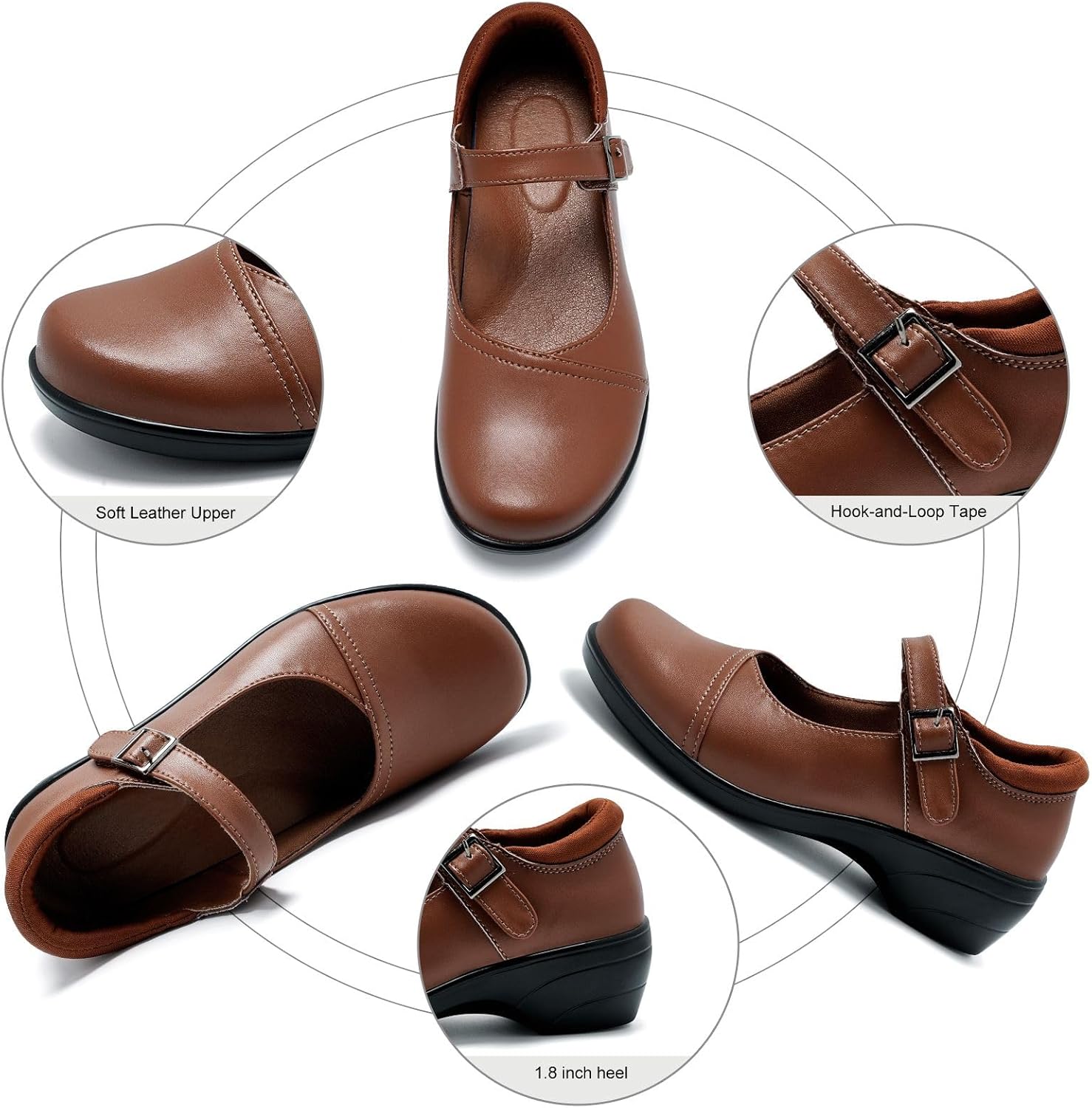 Womens Mary Jane Shoes with Arch Support Leather Round Toe Classics Ankle Strap Loafers Comfort Dress Shoes - Image 3