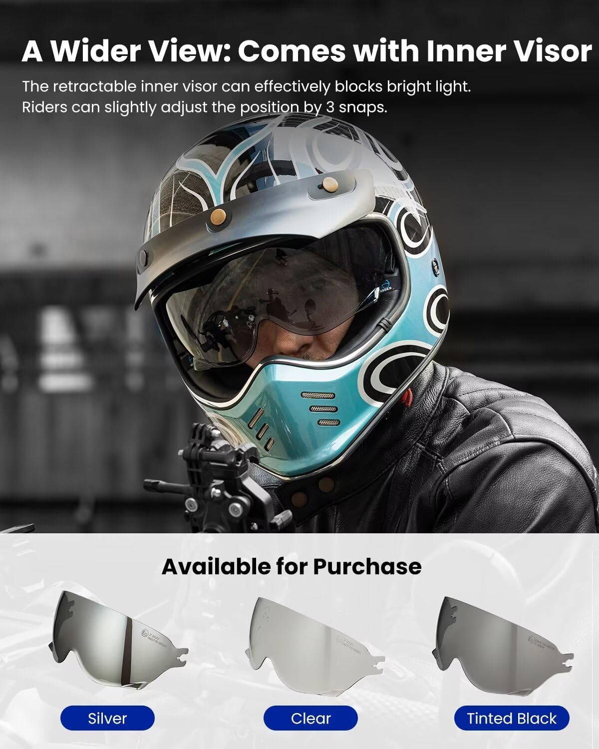 ILM Vintage Full Face Motorcycle Helmets for Adults Men Inner Visor Compatible for Moped ATV Cruiser Scooter DOT ECE ModelZ502(Fire Silver, S)