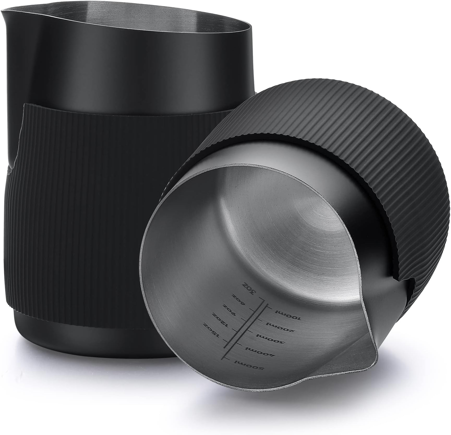 Normcore Handleless Milk Pitcher - Espresso Steaming Pitcher with Round Spout - 18/8 Stainless Steel Milk Frothing Jug, Black Non-Stick - Coffee Latte Frothing Pitcher - 20.3 oz (600 ml)