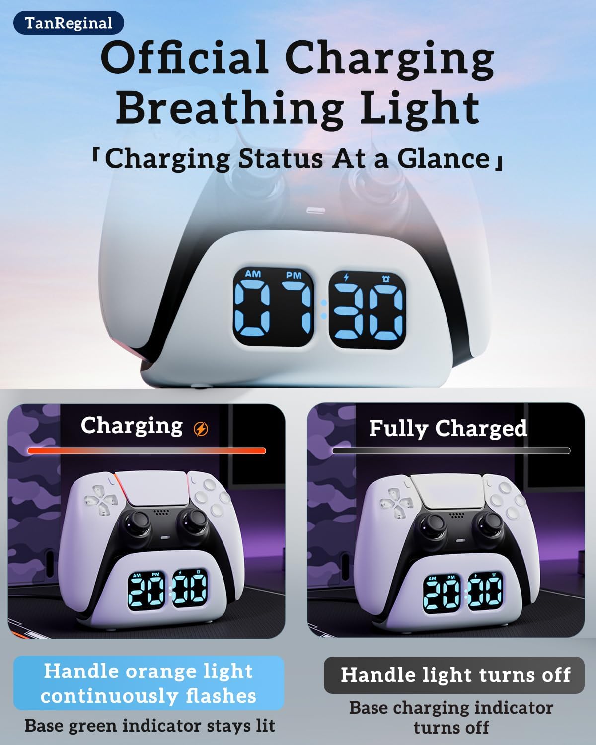 P5 Controller Charger Dock，Controller Charging Station Stand Compatible with P5, Charger Station with Cable for P5 「 Fast Charging, Alarm Clock, Multiple Lighting Effects」